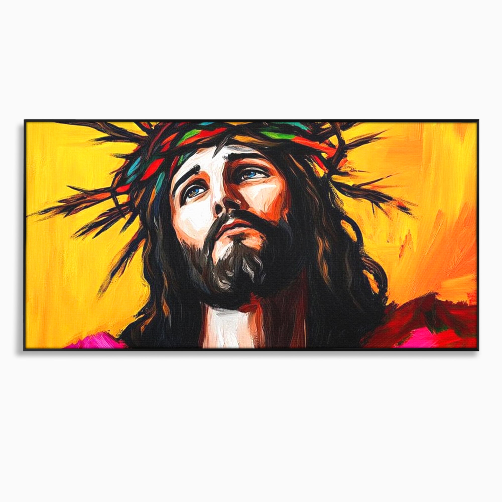 Tablou Canvas Premium LuxCanva® H1053, Sacrificiu Divin, Iisus, Contemplare, Pace Interioara, Coroana de Spini, Cer, Chip, Arta Religioasa Moderna, Living, Dormitor