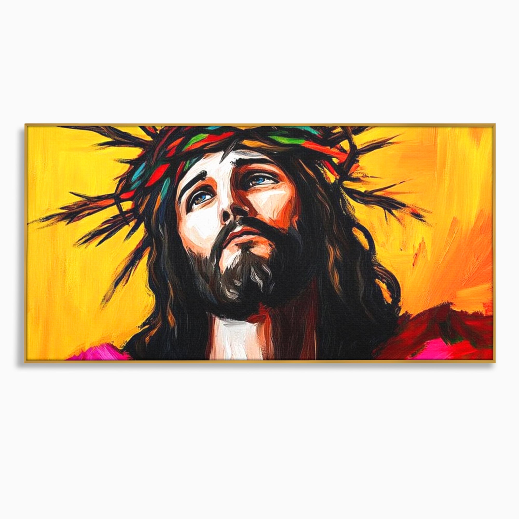 Tablou Canvas Premium LuxCanva® H1053, Sacrificiu Divin, Iisus, Contemplare, Pace Interioara, Coroana de Spini, Cer, Chip, Arta Religioasa Moderna, Living, Dormitor