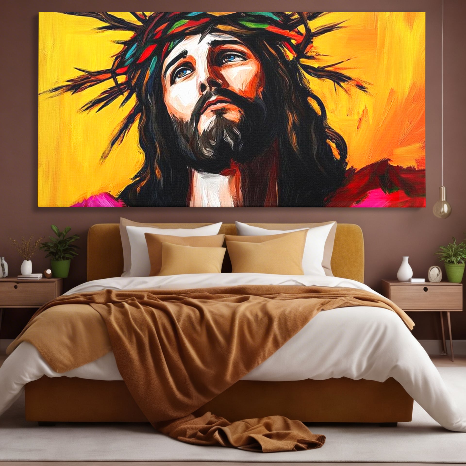 Tablou Canvas Premium LuxCanva® H1053, Sacrificiu Divin, Iisus, Contemplare, Pace Interioara, Coroana de Spini, Cer, Chip, Arta Religioasa Moderna, Living, Dormitor