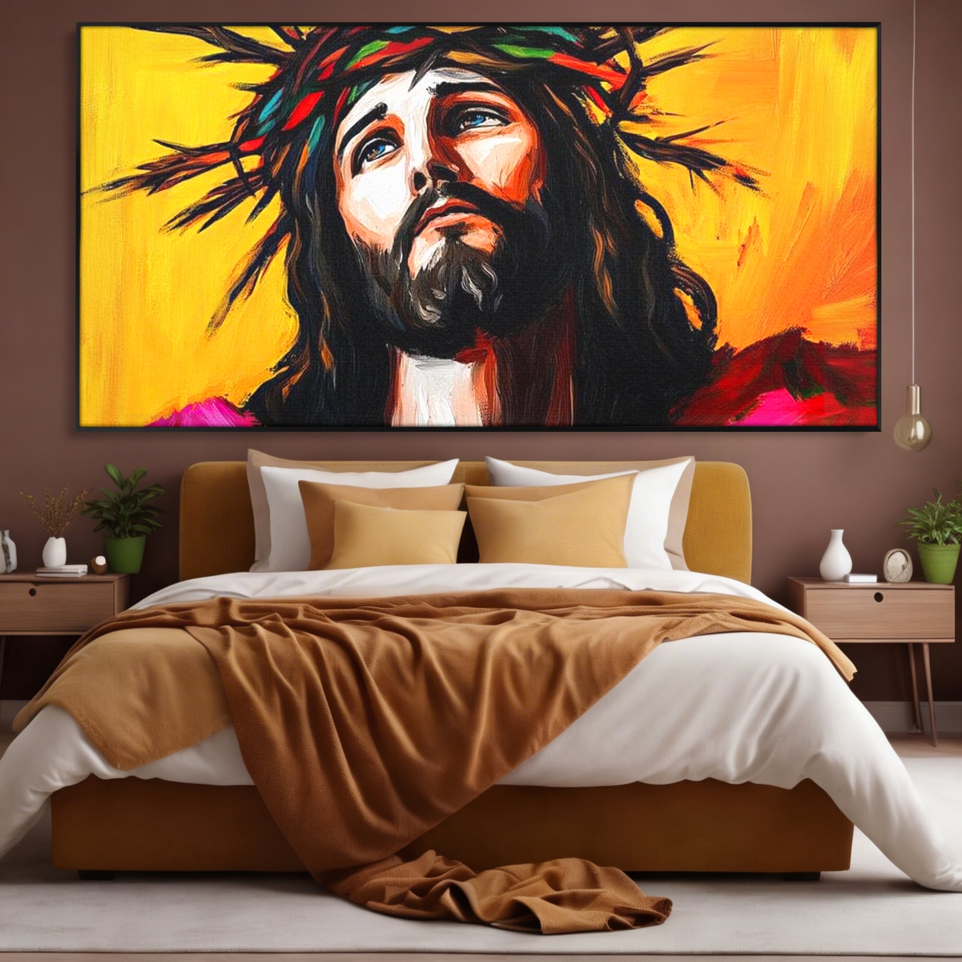 Tablou Canvas Premium LuxCanva® H1053, Sacrificiu Divin, Iisus, Contemplare, Pace Interioara, Coroana de Spini, Cer, Chip, Arta Religioasa Moderna, Living, Dormitor