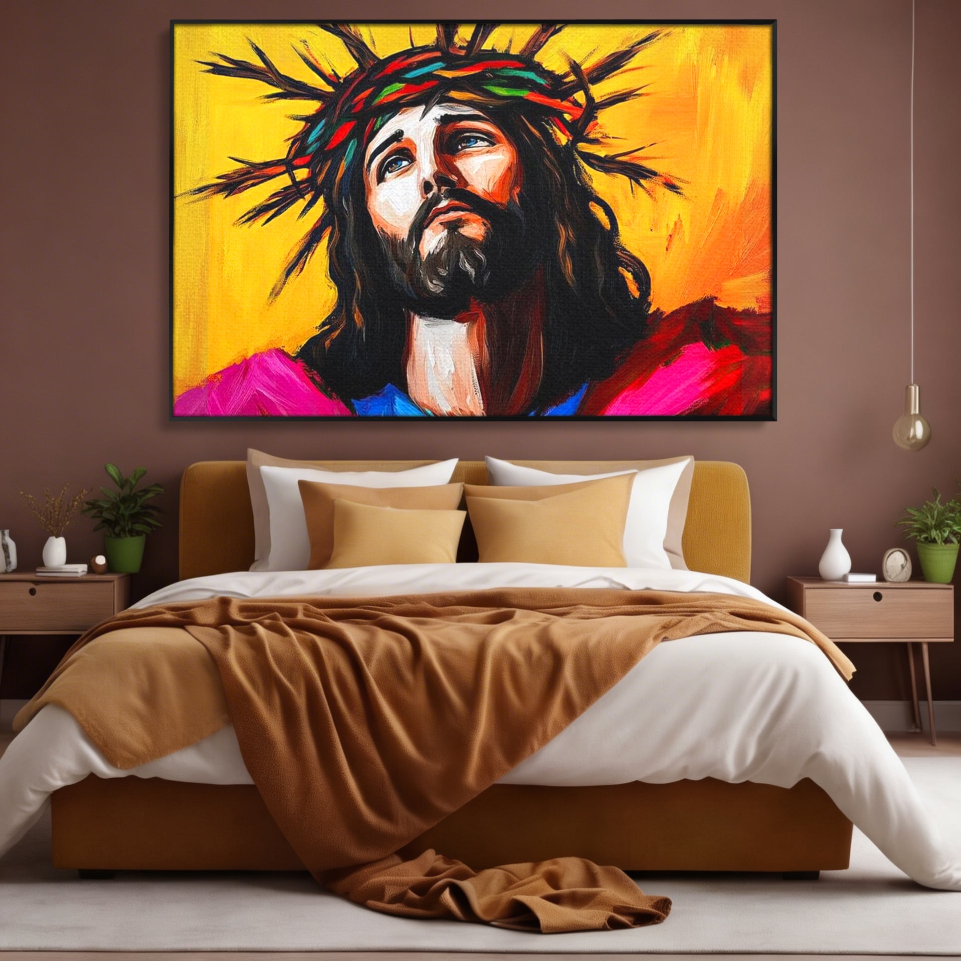 Tablou Canvas Premium LuxCanva® H1053, Sacrificiu Divin, Iisus, Contemplare, Pace Interioara, Coroana de Spini, Cer, Chip, Arta Religioasa Moderna, Living, Dormitor