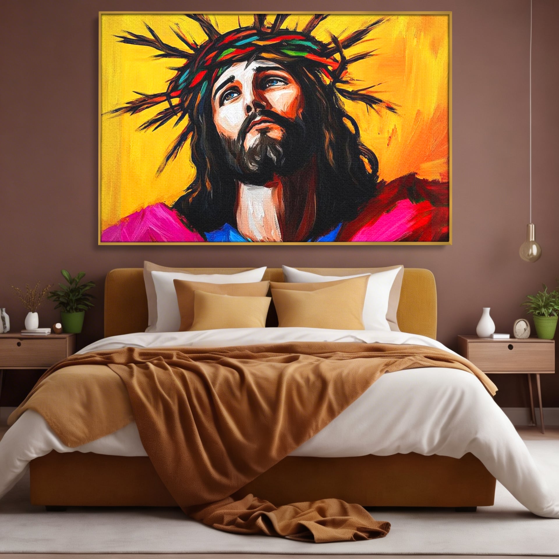 Tablou Canvas Premium LuxCanva® H1053, Sacrificiu Divin, Iisus, Contemplare, Pace Interioara, Coroana de Spini, Cer, Chip, Arta Religioasa Moderna, Living, Dormitor