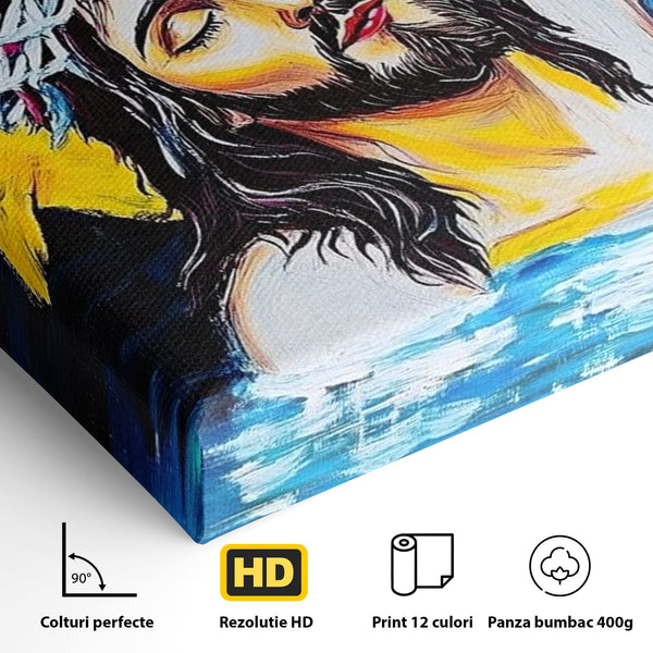 Tablou Canvas Premium LuxCanva® H1054, Jertfa si Lumina, Iisus, Sacrificiu, Iertare, Lumina, Sange, Apa, Ramuri, Coroana, Arta Religioasa Moderna, Living, Dormitor