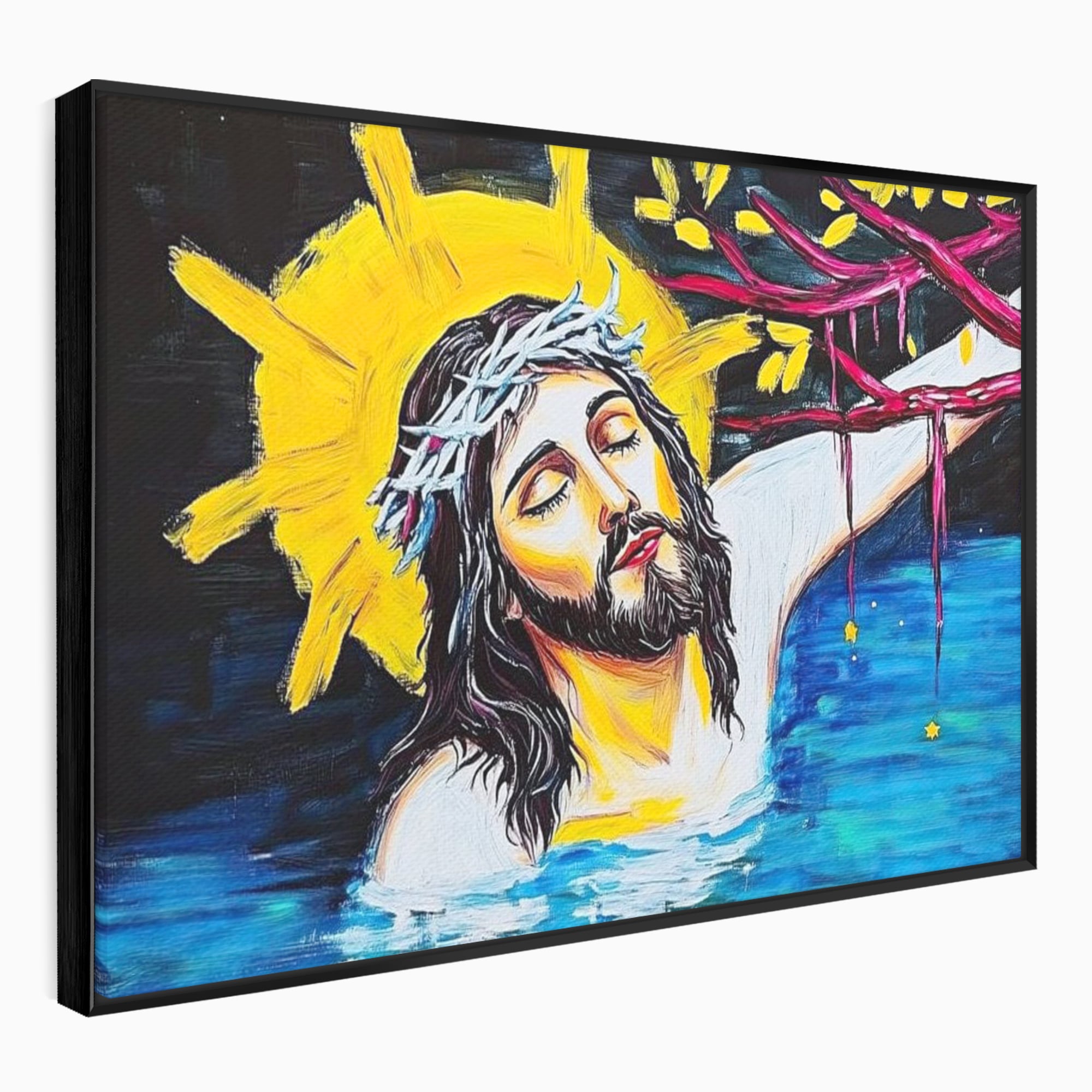 Tablou Canvas Premium LuxCanva® H1054, Jertfa si Lumina, Iisus, Sacrificiu, Iertare, Lumina, Sange, Apa, Ramuri, Coroana, Arta Religioasa Moderna, Living, Dormitor