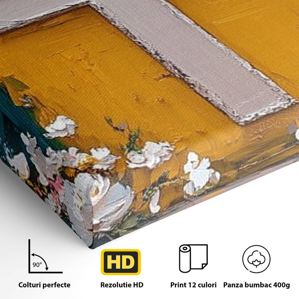 Tablou Canvas Premium LuxCanva® H1057, Evlavie Florala, Credinta, Cruce, Flori, Gradina, Lumina, Rasarit, Speranta, Puritate, Spiritualitate, Simbol Sacru, Living, Dormitor