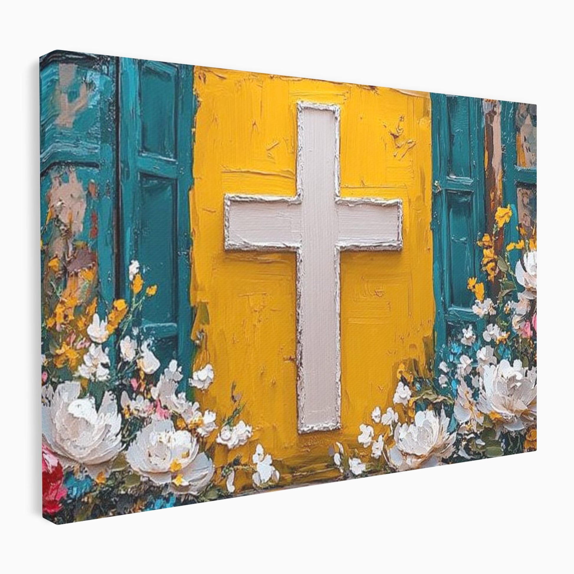 Tablou Canvas Premium LuxCanva® H1057, Evlavie Florala, Credinta, Cruce, Flori, Gradina, Lumina, Rasarit, Speranta, Puritate, Spiritualitate, Simbol Sacru, Living, Dormitor