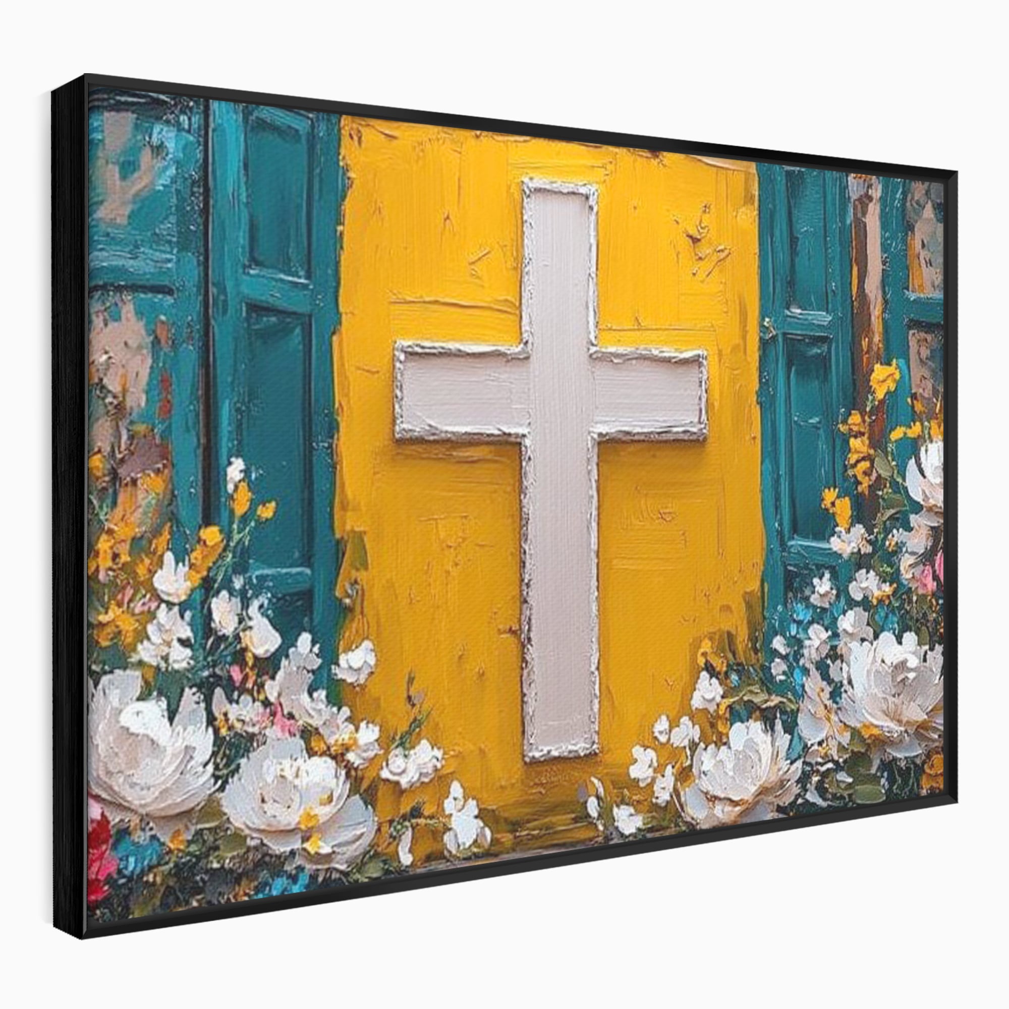Tablou Canvas Premium LuxCanva® H1057, Evlavie Florala, Credinta, Cruce, Flori, Gradina, Lumina, Rasarit, Speranta, Puritate, Spiritualitate, Simbol Sacru, Living, Dormitor