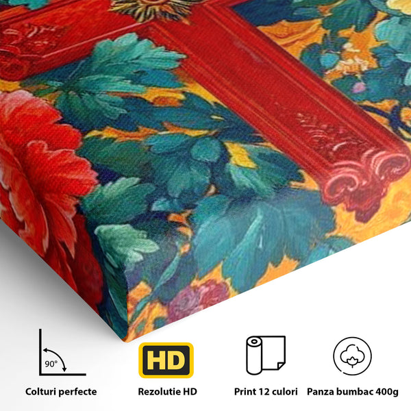 Tablou Canvas Premium LuxCanva® H1058, Credinta Vie, Credinta, Cruce, Flori, Gradina, Lumina, Rasarit, Speranta, Puritate, Spiritualitate, Simbol Sacru, Living, Dormitor