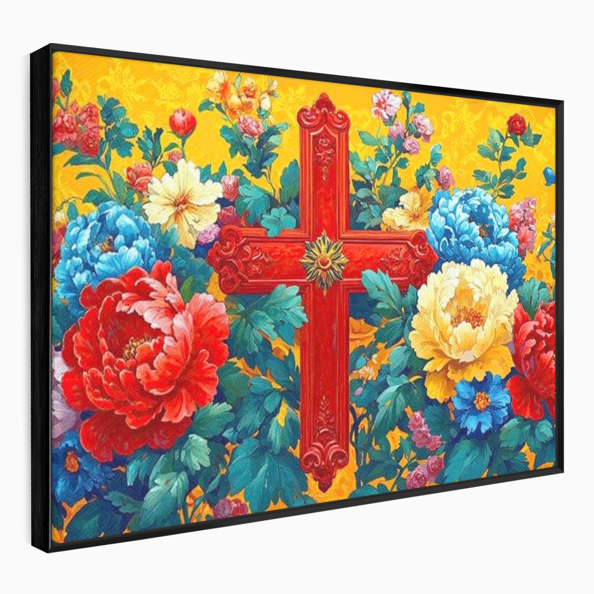 Tablou Canvas Premium LuxCanva® H1058, Credinta Vie, Credinta, Cruce, Flori, Gradina, Lumina, Rasarit, Speranta, Puritate, Spiritualitate, Simbol Sacru, Living, Dormitor