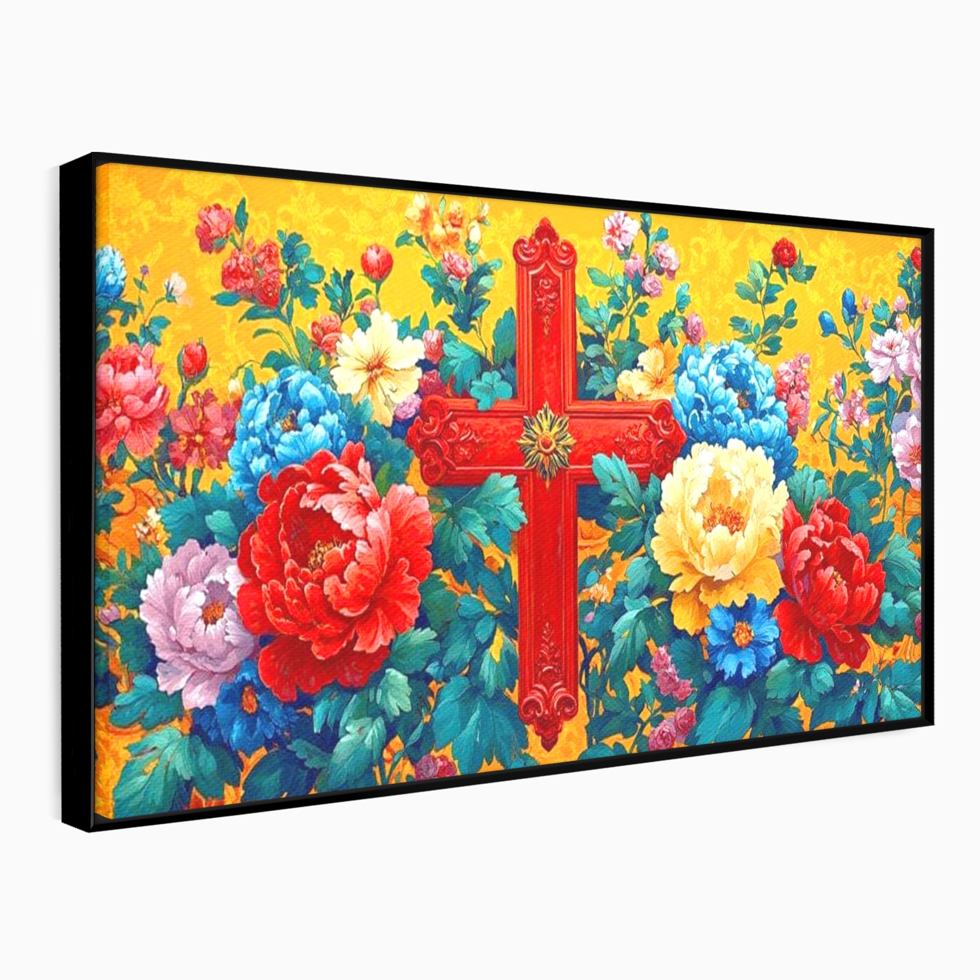 Tablou Canvas Premium LuxCanva® H1058, Credinta Vie, Credinta, Cruce, Flori, Gradina, Lumina, Rasarit, Speranta, Puritate, Spiritualitate, Simbol Sacru, Living, Dormitor