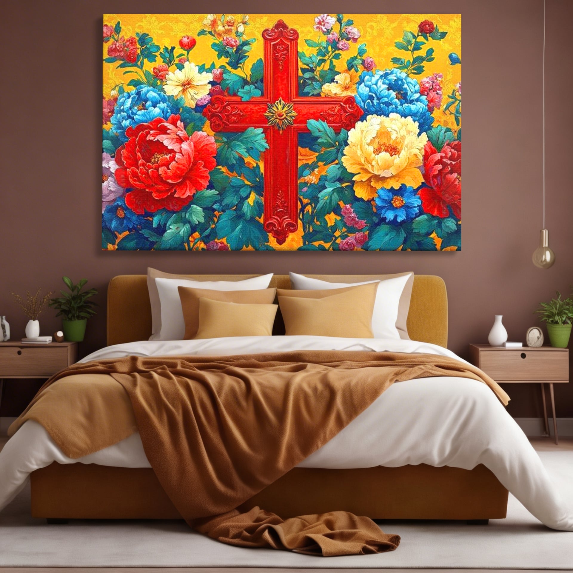 Tablou Canvas Premium LuxCanva® H1058, Credinta Vie, Credinta, Cruce, Flori, Gradina, Lumina, Rasarit, Speranta, Puritate, Spiritualitate, Simbol Sacru, Living, Dormitor