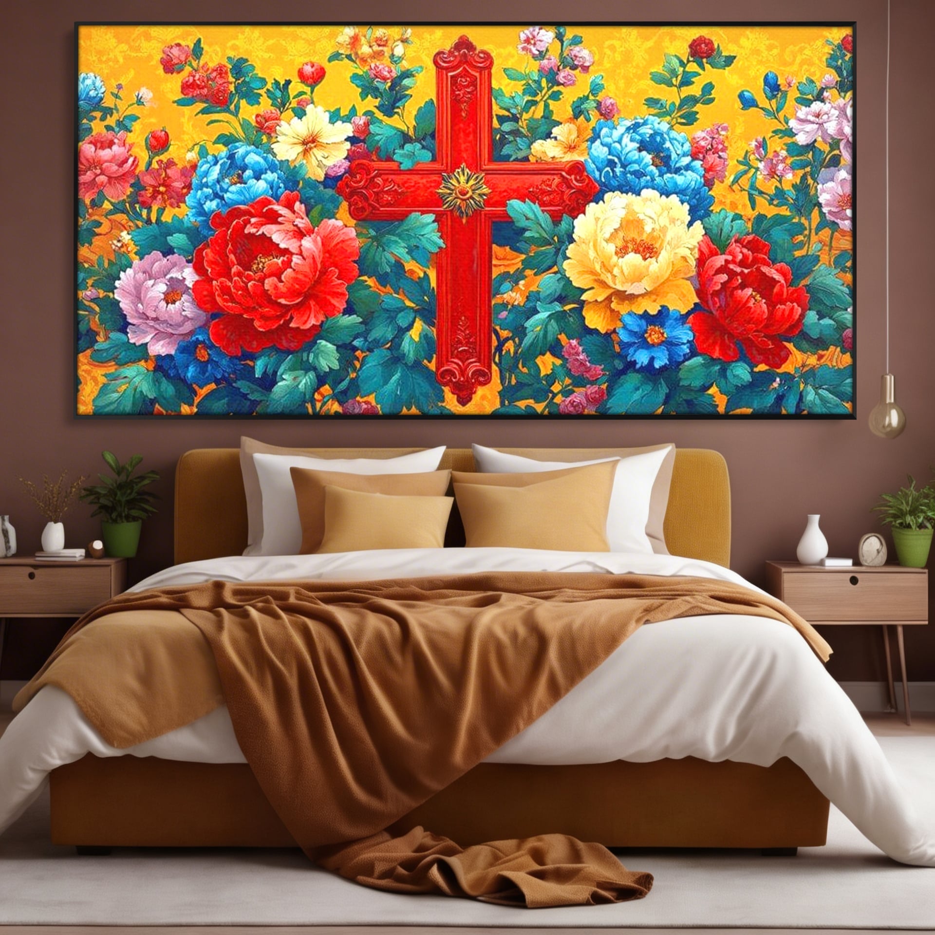 Tablou Canvas Premium LuxCanva® H1058, Credinta Vie, Credinta, Cruce, Flori, Gradina, Lumina, Rasarit, Speranta, Puritate, Spiritualitate, Simbol Sacru, Living, Dormitor