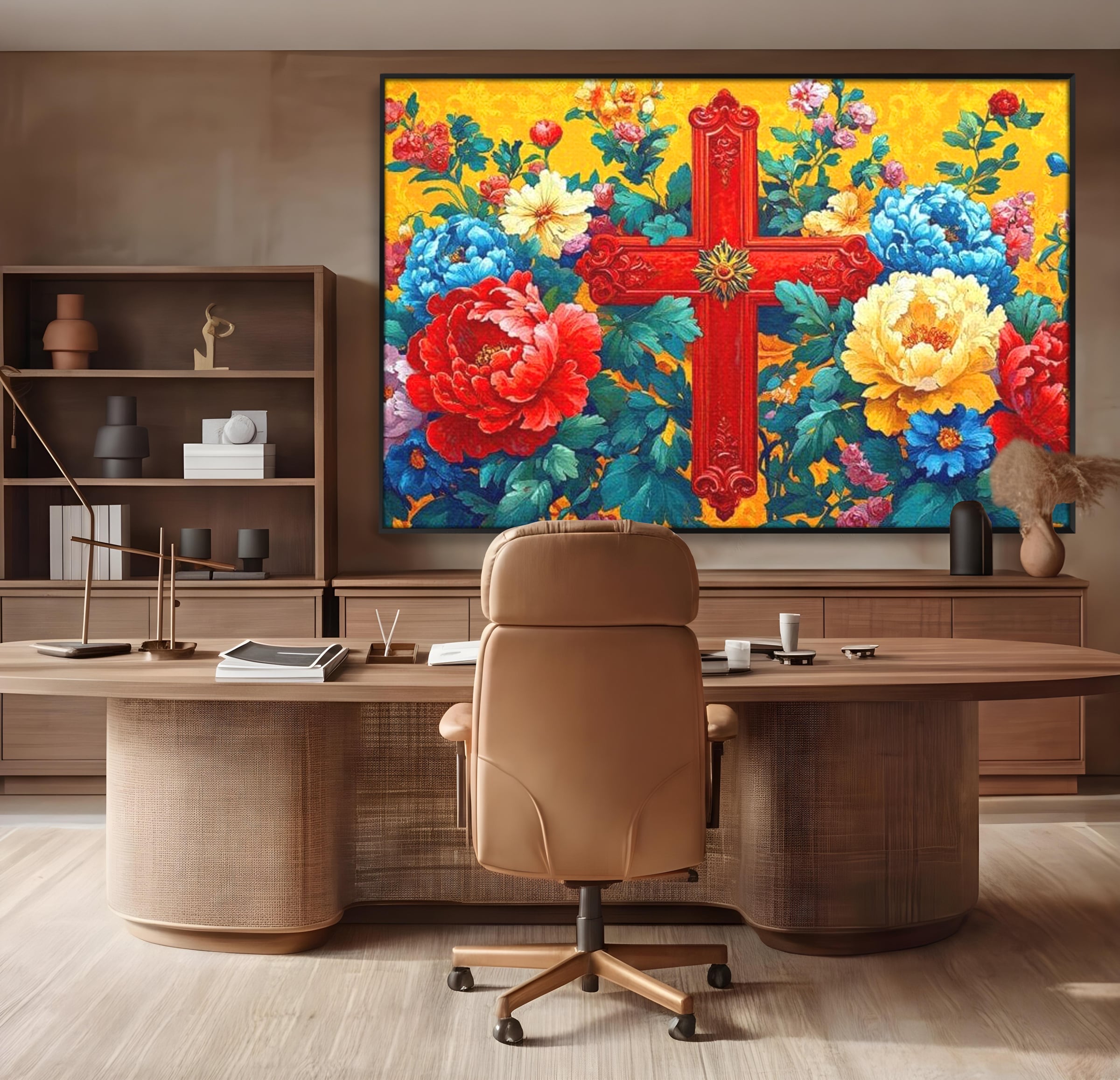 Tablou Canvas Premium LuxCanva® H1058, Credinta Vie, Credinta, Cruce, Flori, Gradina, Lumina, Rasarit, Speranta, Puritate, Spiritualitate, Simbol Sacru, Living, Dormitor