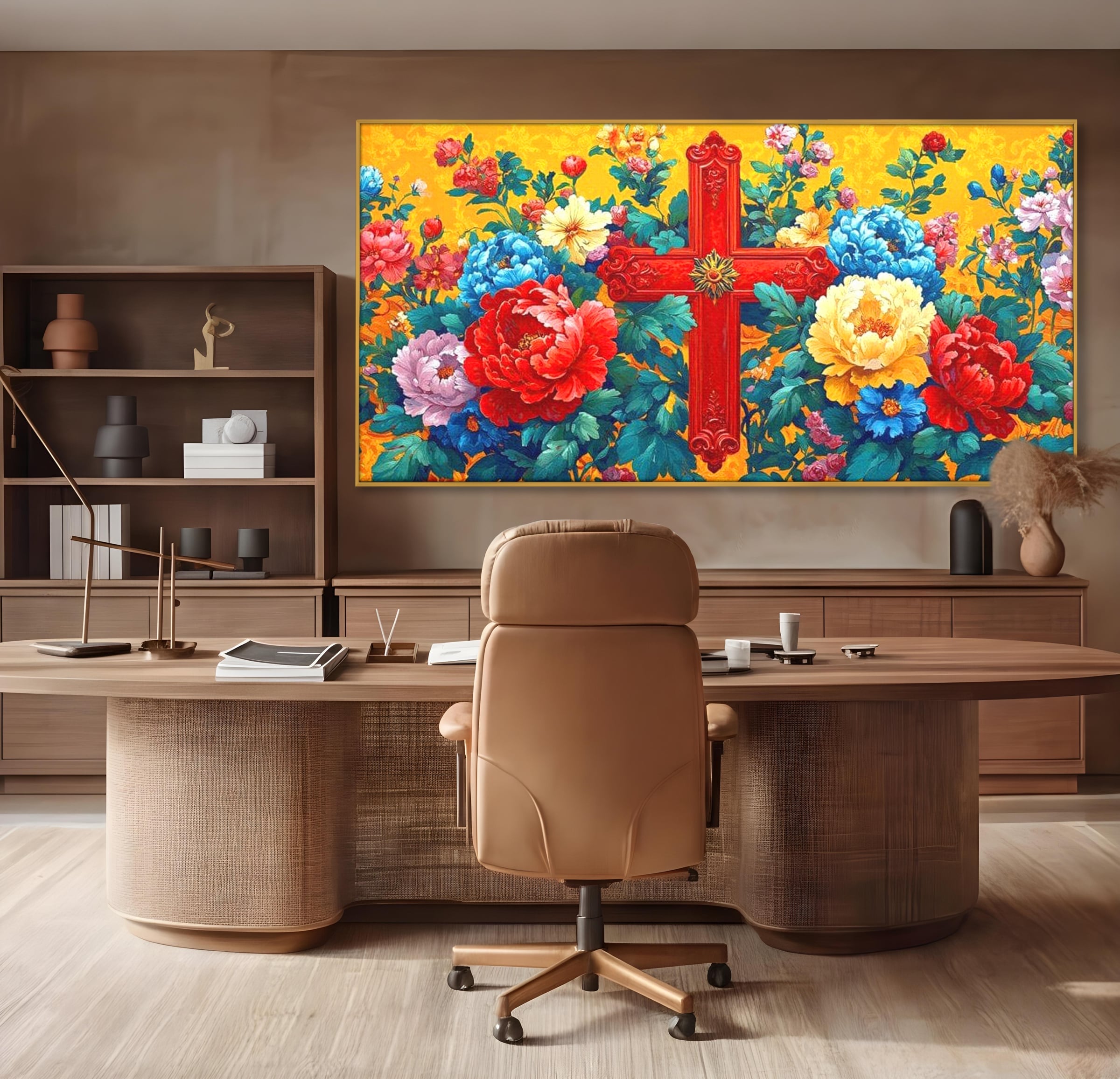 Tablou Canvas Premium LuxCanva® H1058, Credinta Vie, Credinta, Cruce, Flori, Gradina, Lumina, Rasarit, Speranta, Puritate, Spiritualitate, Simbol Sacru, Living, Dormitor