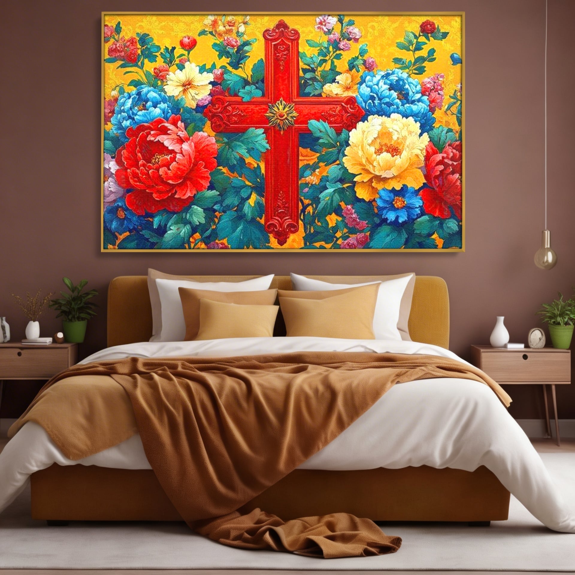 Tablou Canvas Premium LuxCanva® H1058, Credinta Vie, Credinta, Cruce, Flori, Gradina, Lumina, Rasarit, Speranta, Puritate, Spiritualitate, Simbol Sacru, Living, Dormitor