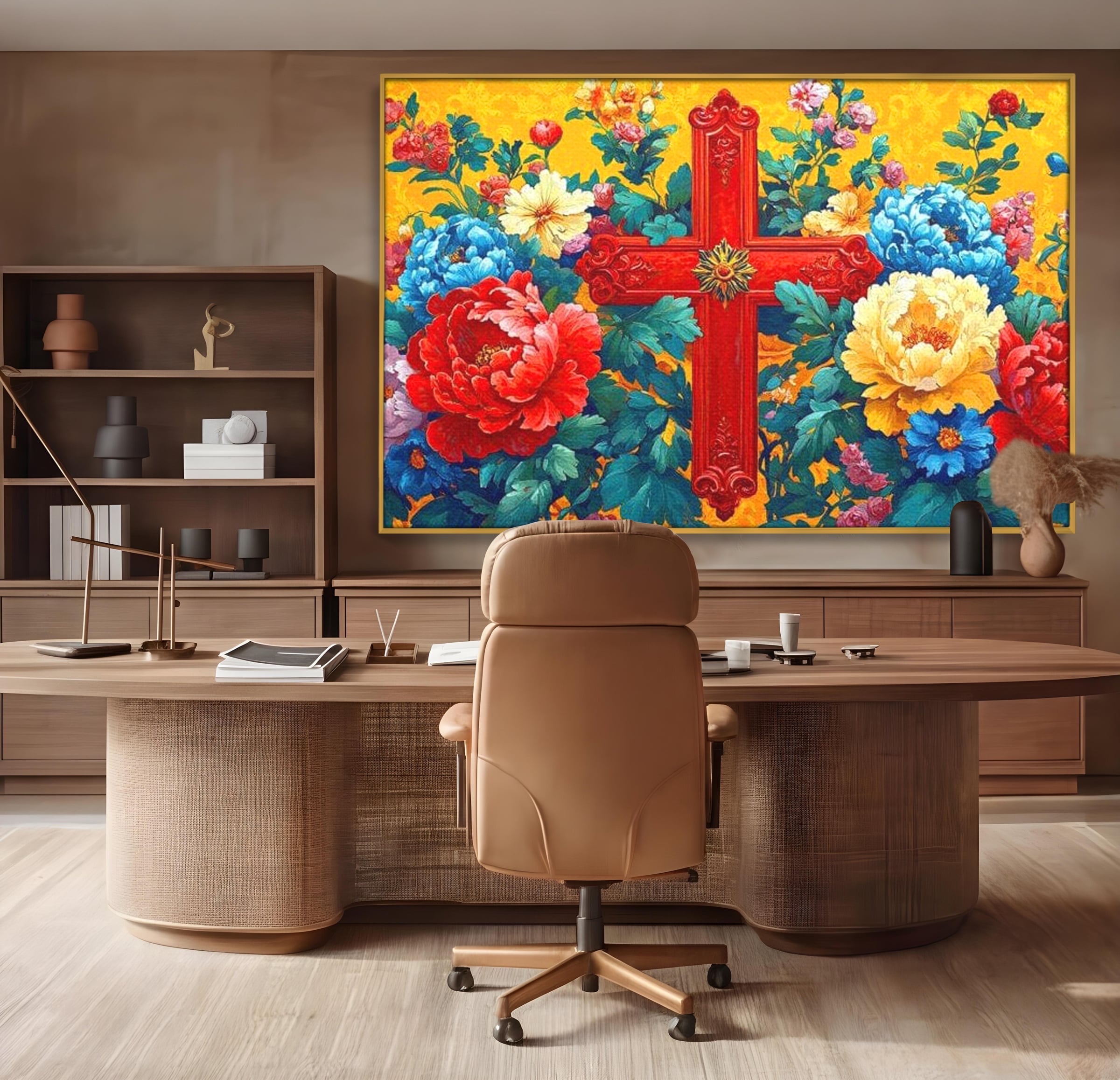 Tablou Canvas Premium LuxCanva® H1058, Credinta Vie, Credinta, Cruce, Flori, Gradina, Lumina, Rasarit, Speranta, Puritate, Spiritualitate, Simbol Sacru, Living, Dormitor