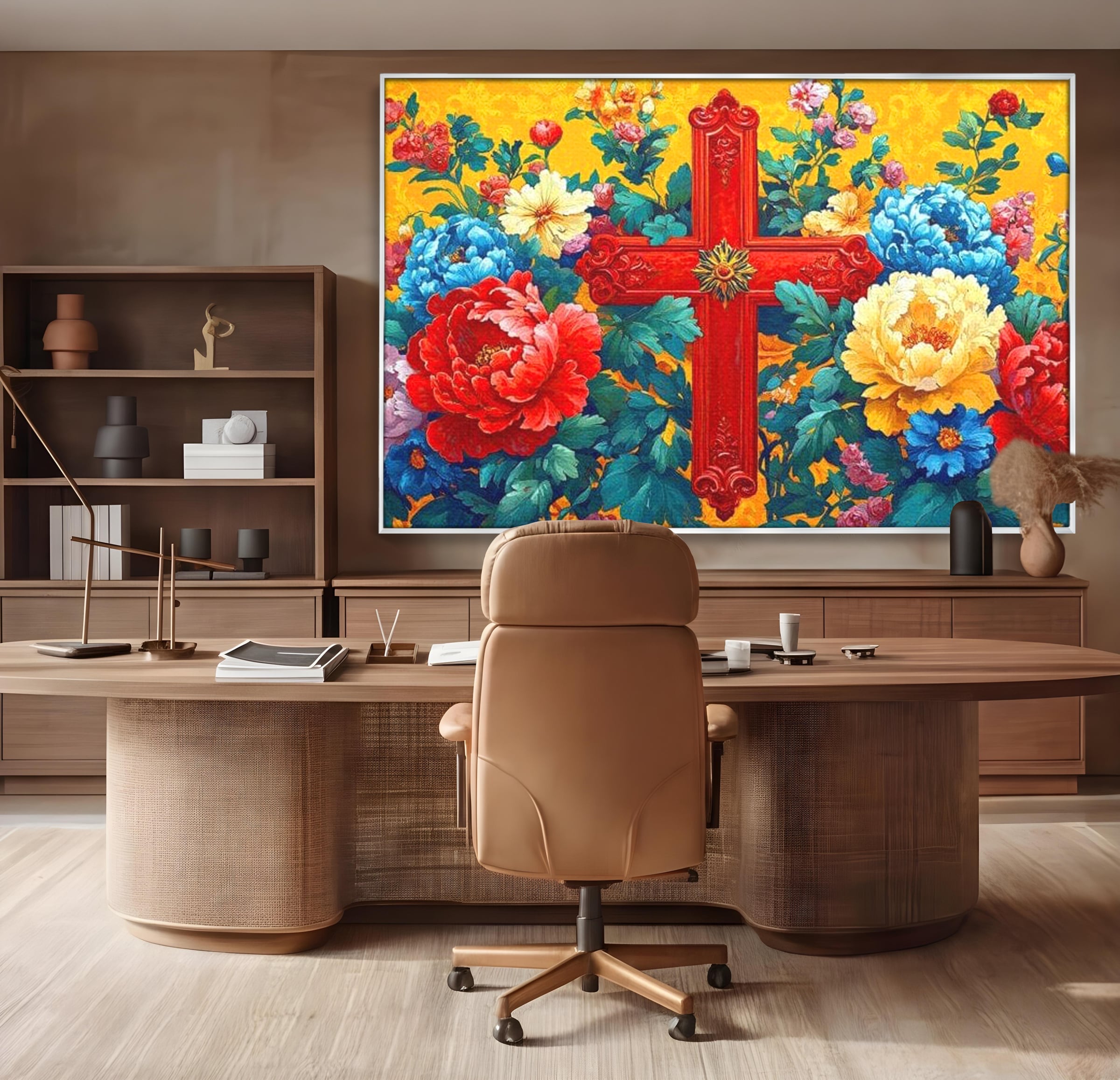 Tablou Canvas Premium LuxCanva® H1058, Credinta Vie, Credinta, Cruce, Flori, Gradina, Lumina, Rasarit, Speranta, Puritate, Spiritualitate, Simbol Sacru, Living, Dormitor
