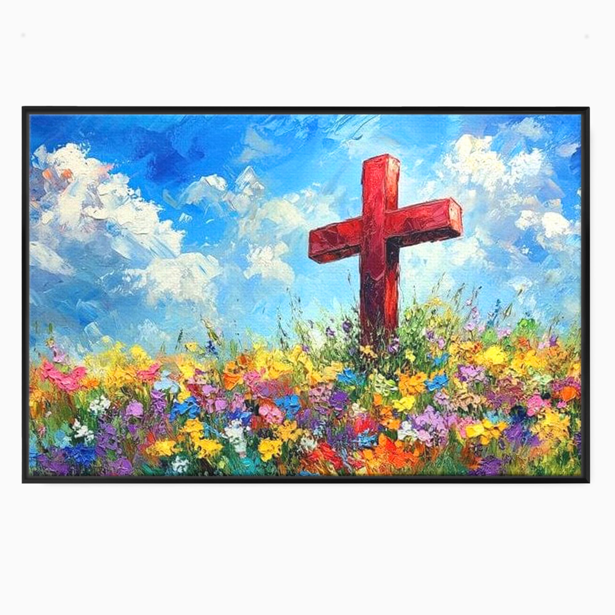 Tablou Canvas Premium LuxCanva® H1059, Gradina Raiului, Credinta, Cruce, Flori, Gradina, Lumina, Rasarit, Speranta, Puritate, Spiritualitate, Simbol Sacru, Living, Dormitor