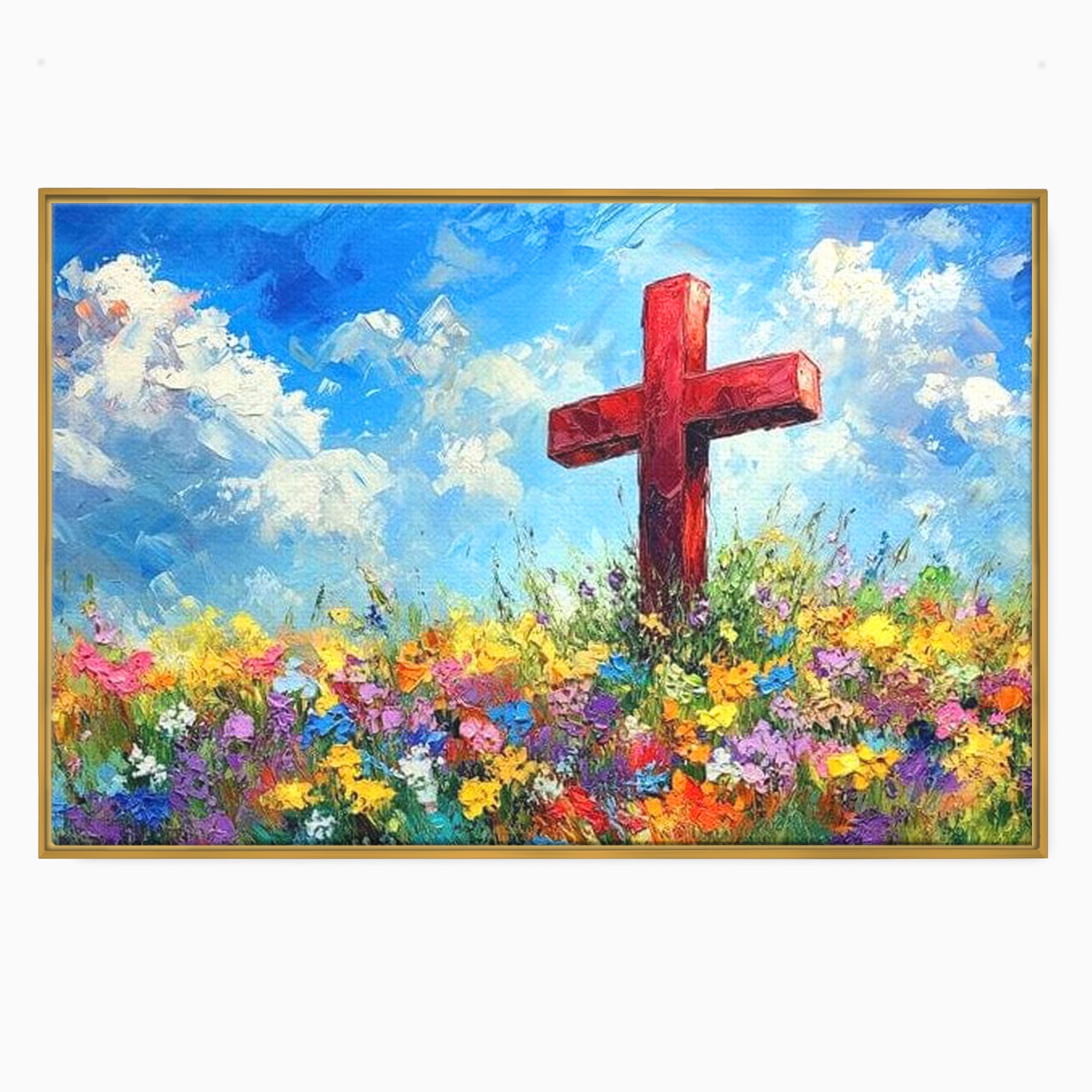 Tablou Canvas Premium LuxCanva® H1059, Gradina Raiului, Credinta, Cruce, Flori, Gradina, Lumina, Rasarit, Speranta, Puritate, Spiritualitate, Simbol Sacru, Living, Dormitor
