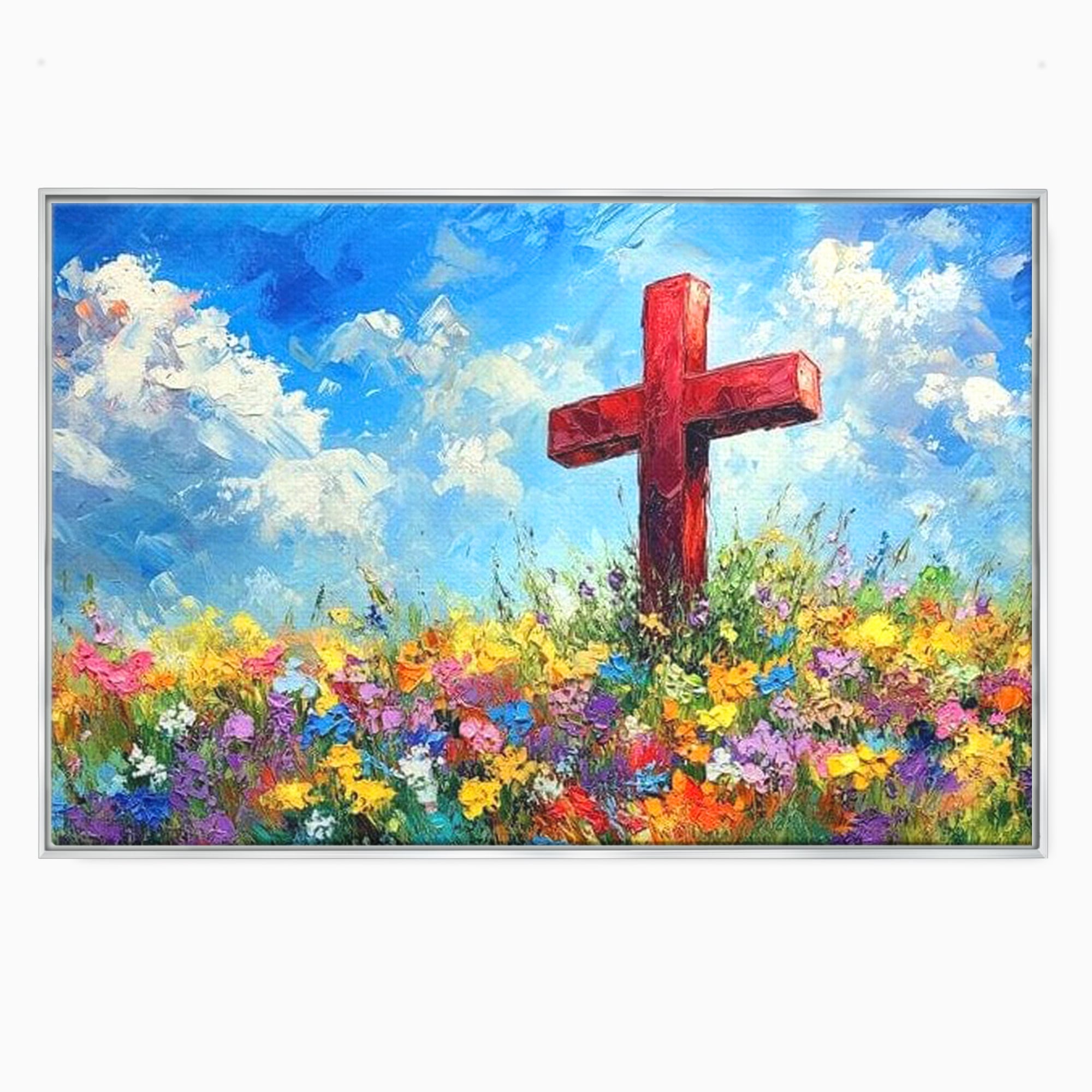 Tablou Canvas Premium LuxCanva® H1059, Gradina Raiului, Credinta, Cruce, Flori, Gradina, Lumina, Rasarit, Speranta, Puritate, Spiritualitate, Simbol Sacru, Living, Dormitor