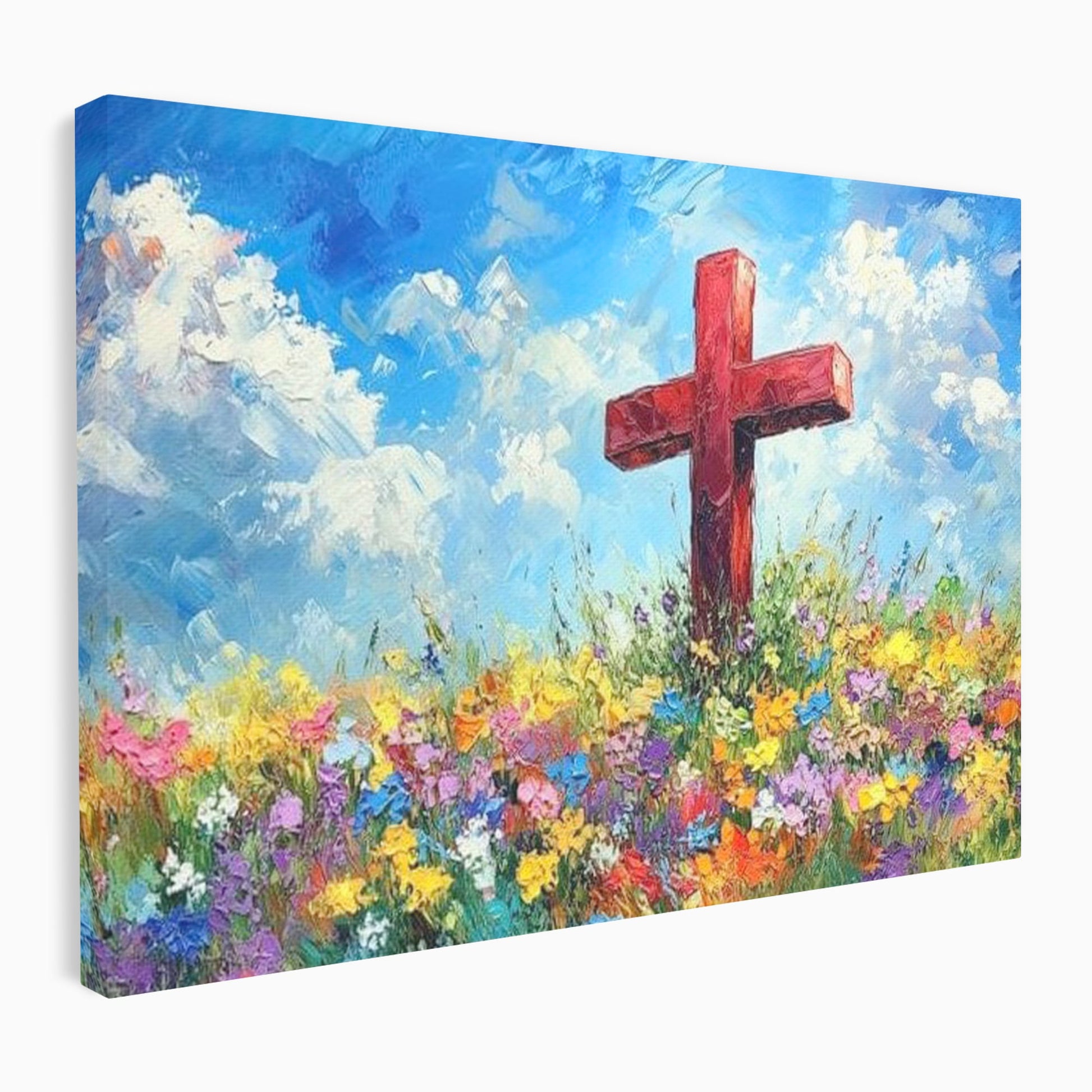 Tablou Canvas Premium LuxCanva® H1059, Gradina Raiului, Credinta, Cruce, Flori, Gradina, Lumina, Rasarit, Speranta, Puritate, Spiritualitate, Simbol Sacru, Living, Dormitor