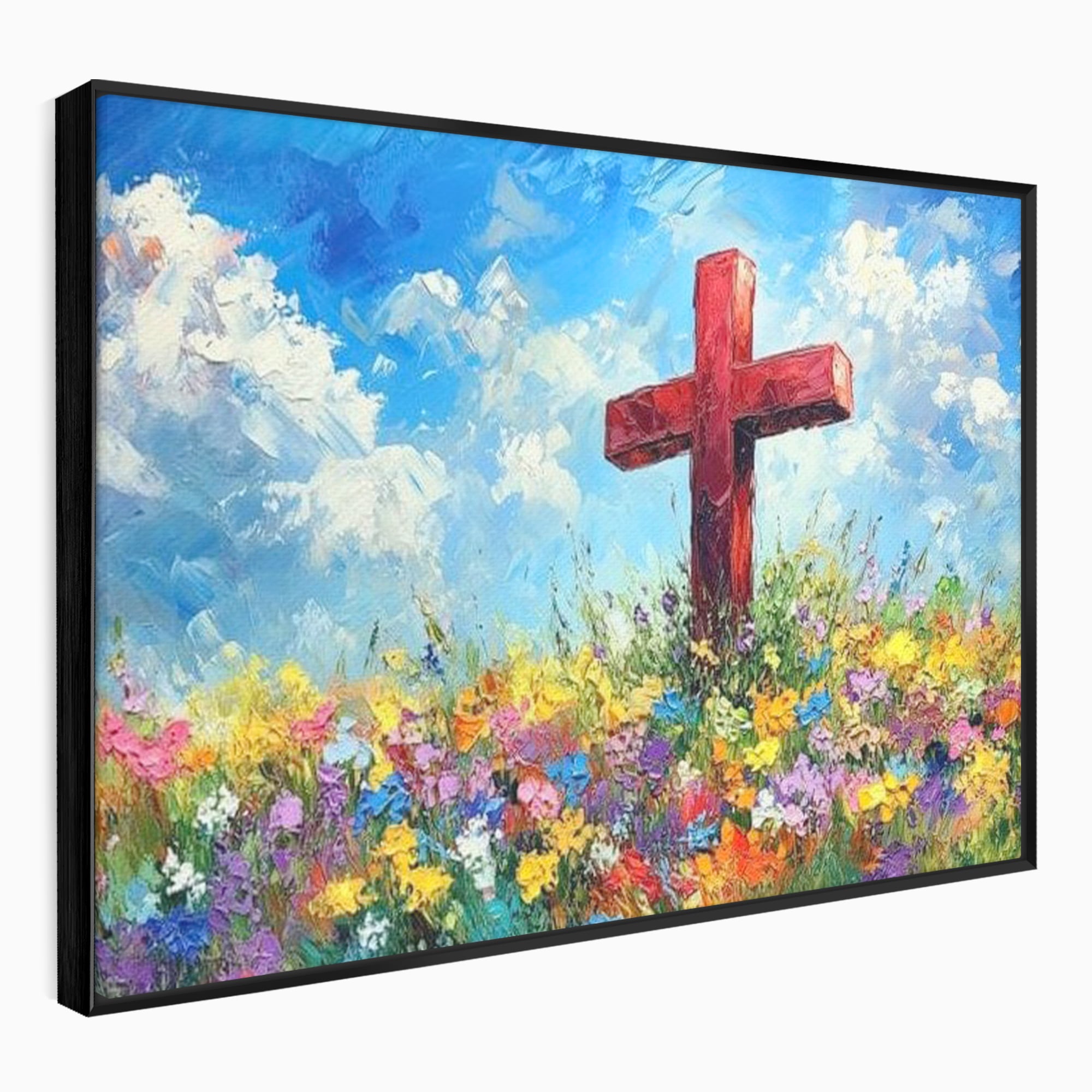 Tablou Canvas Premium LuxCanva® H1059, Gradina Raiului, Credinta, Cruce, Flori, Gradina, Lumina, Rasarit, Speranta, Puritate, Spiritualitate, Simbol Sacru, Living, Dormitor