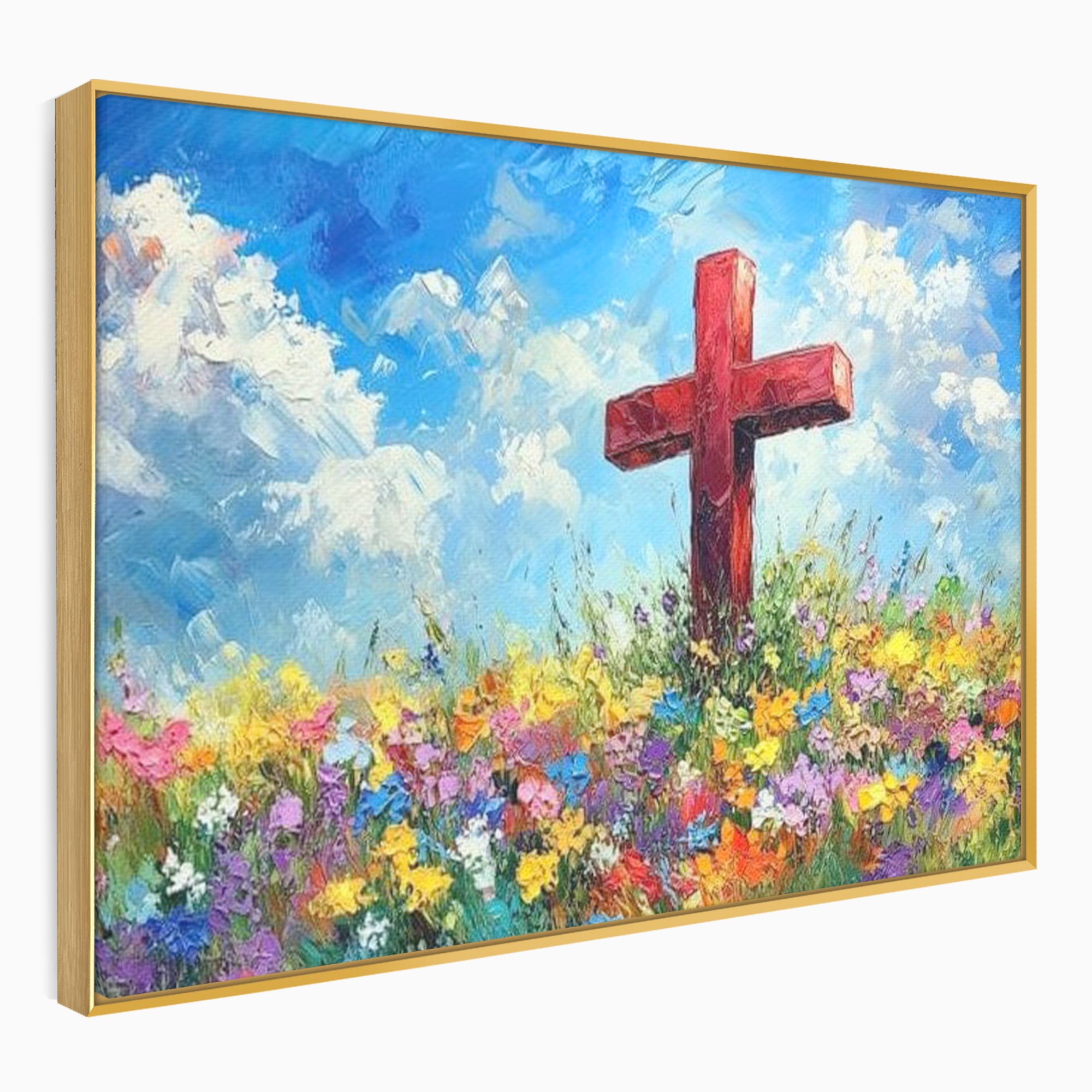 Tablou Canvas Premium LuxCanva® H1059, Gradina Raiului, Credinta, Cruce, Flori, Gradina, Lumina, Rasarit, Speranta, Puritate, Spiritualitate, Simbol Sacru, Living, Dormitor
