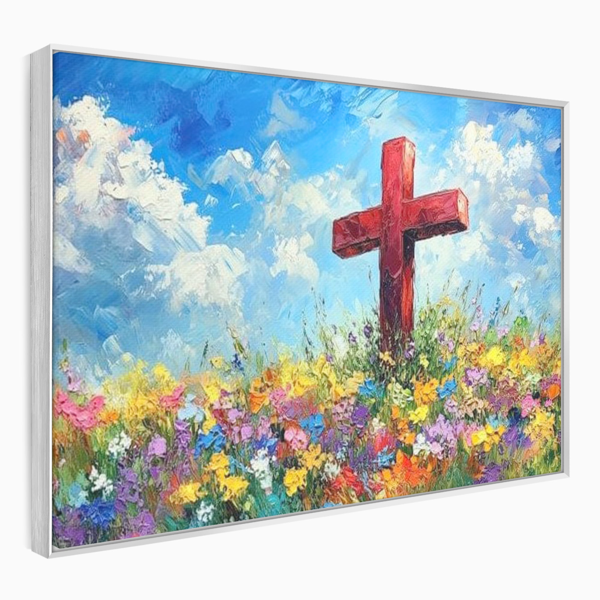 Tablou Canvas Premium LuxCanva® H1059, Gradina Raiului, Credinta, Cruce, Flori, Gradina, Lumina, Rasarit, Speranta, Puritate, Spiritualitate, Simbol Sacru, Living, Dormitor