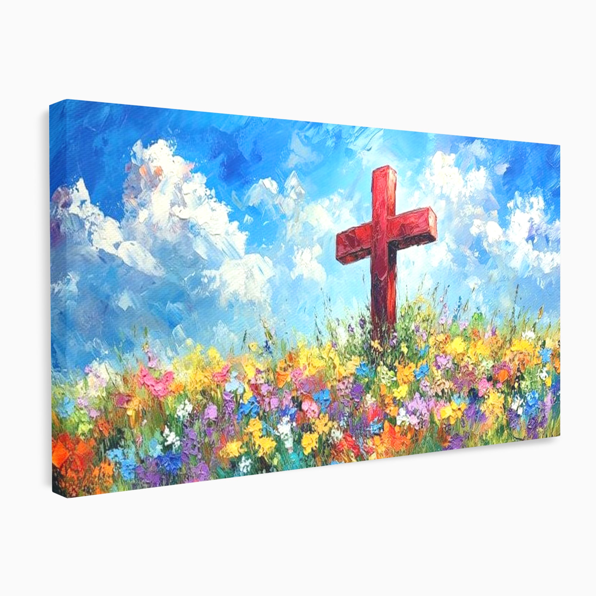 Tablou Canvas Premium LuxCanva® H1059, Gradina Raiului, Credinta, Cruce, Flori, Gradina, Lumina, Rasarit, Speranta, Puritate, Spiritualitate, Simbol Sacru, Living, Dormitor