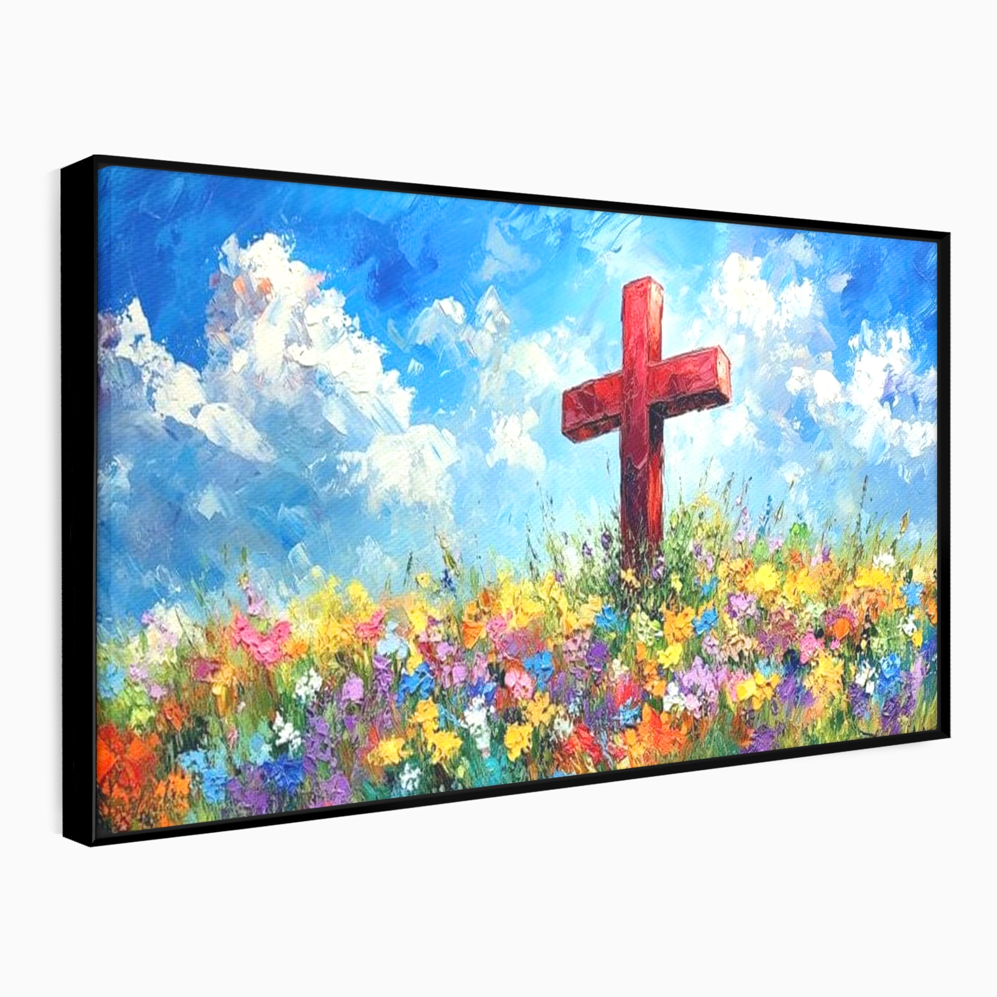 Tablou Canvas Premium LuxCanva® H1059, Gradina Raiului, Credinta, Cruce, Flori, Gradina, Lumina, Rasarit, Speranta, Puritate, Spiritualitate, Simbol Sacru, Living, Dormitor