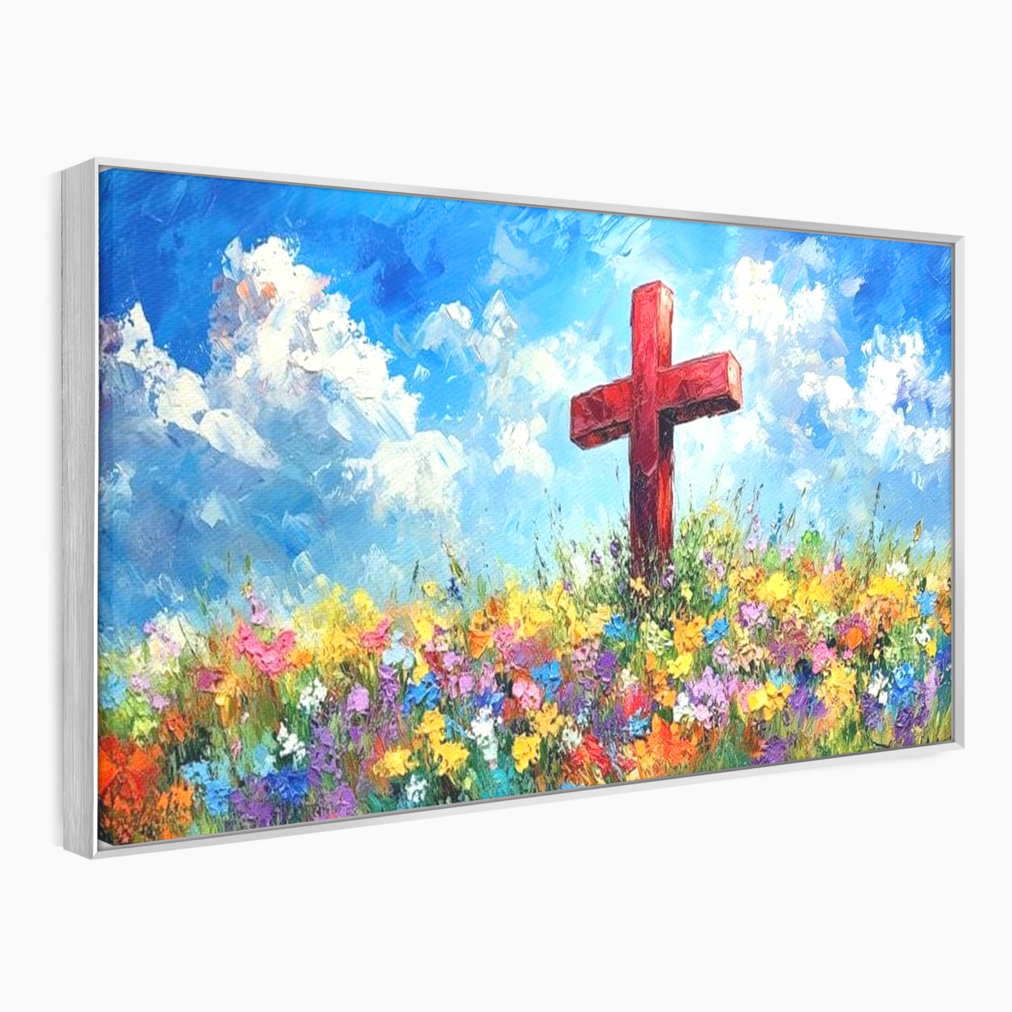 Tablou Canvas Premium LuxCanva® H1059, Gradina Raiului, Credinta, Cruce, Flori, Gradina, Lumina, Rasarit, Speranta, Puritate, Spiritualitate, Simbol Sacru, Living, Dormitor