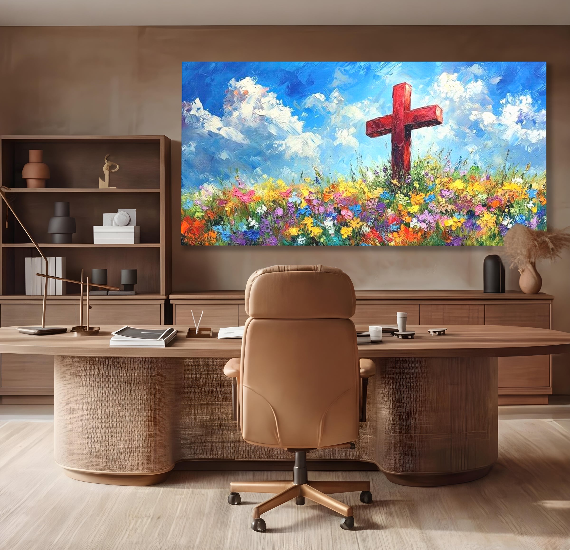 Tablou Canvas Premium LuxCanva® H1059, Gradina Raiului, Credinta, Cruce, Flori, Gradina, Lumina, Rasarit, Speranta, Puritate, Spiritualitate, Simbol Sacru, Living, Dormitor