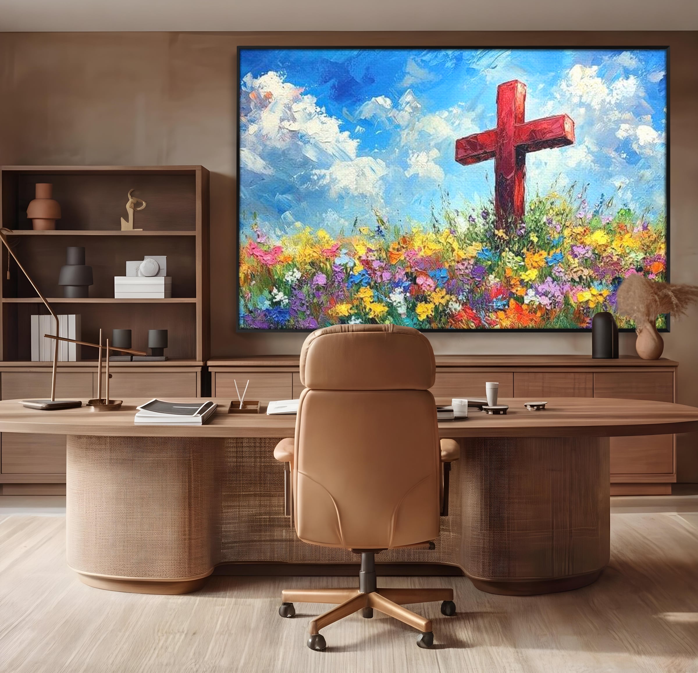 Tablou Canvas Premium LuxCanva® H1059, Gradina Raiului, Credinta, Cruce, Flori, Gradina, Lumina, Rasarit, Speranta, Puritate, Spiritualitate, Simbol Sacru, Living, Dormitor