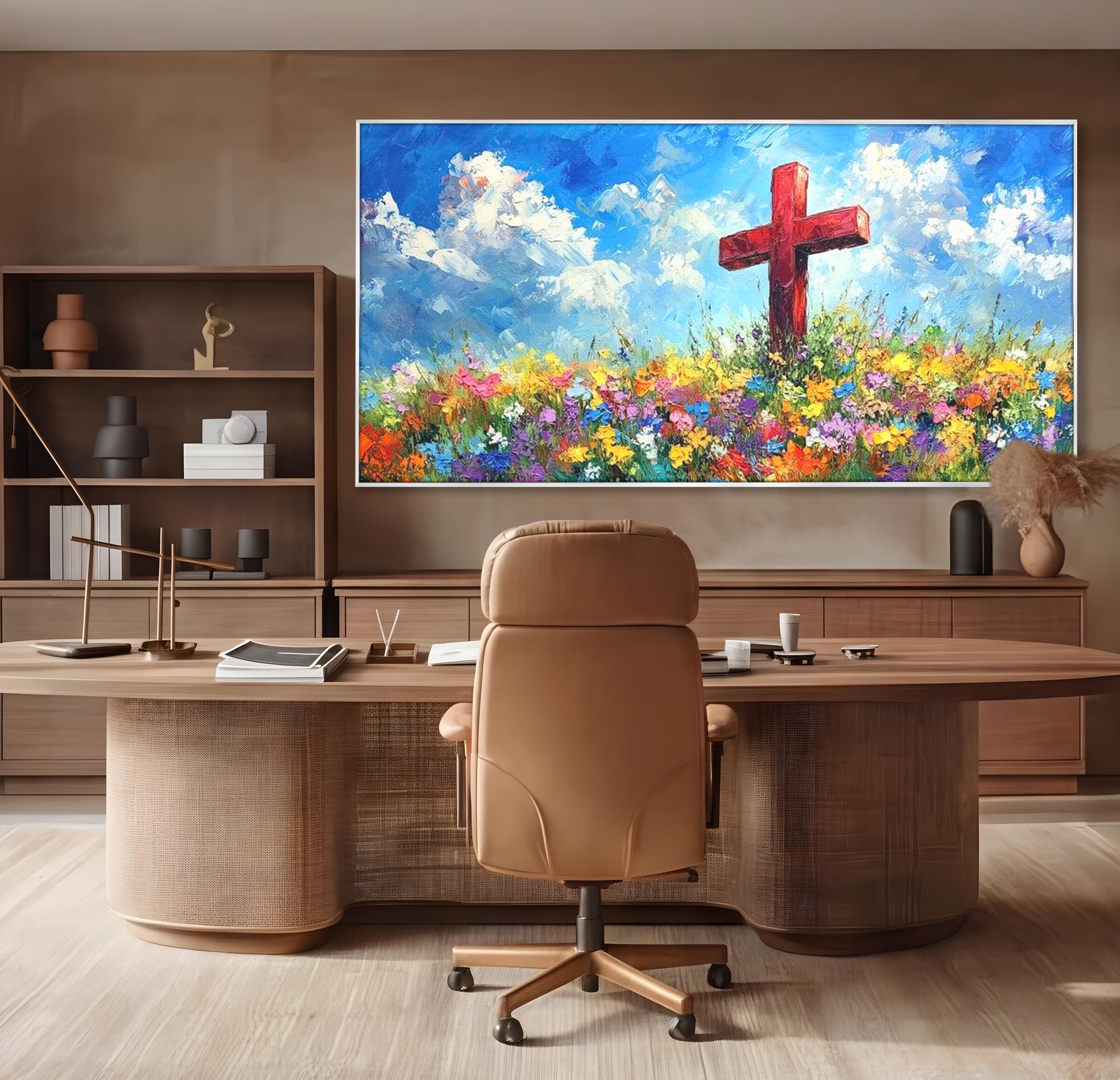 Tablou Canvas Premium LuxCanva® H1059, Gradina Raiului, Credinta, Cruce, Flori, Gradina, Lumina, Rasarit, Speranta, Puritate, Spiritualitate, Simbol Sacru, Living, Dormitor