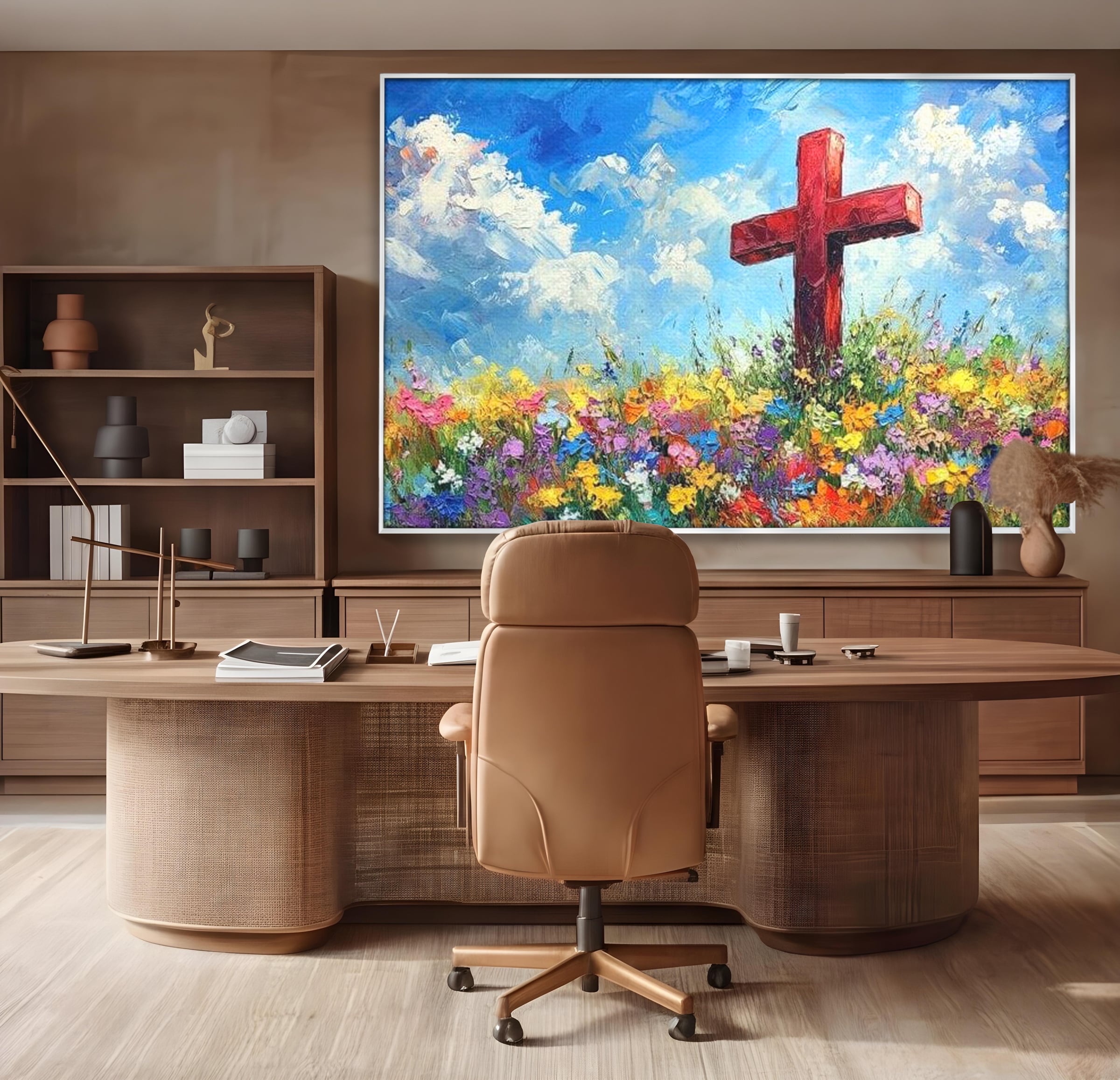 Tablou Canvas Premium LuxCanva® H1059, Gradina Raiului, Credinta, Cruce, Flori, Gradina, Lumina, Rasarit, Speranta, Puritate, Spiritualitate, Simbol Sacru, Living, Dormitor