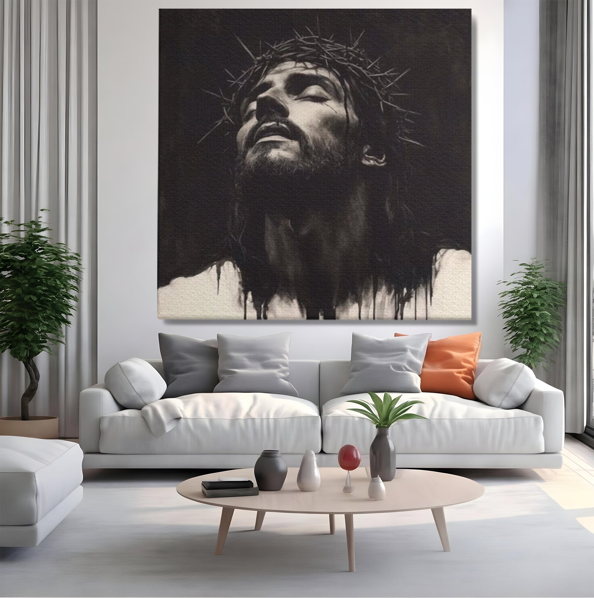 Tablou Canvas Premium LuxCanva® H1060, Ecoul Sacrificiului, Iisus, Credinta, Sacrificiu, Lumina, Intuneric, Inspiratie, Coroana de Spini, Arta Religioasa, Living, Dormitor