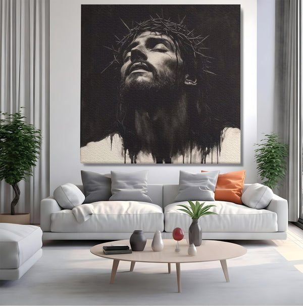 Tablou Canvas Premium LuxCanva® H1060, Ecoul Sacrificiului, Iisus, Credinta, Sacrificiu, Lumina, Intuneric, Inspiratie, Coroana de Spini, Arta Religioasa, Living, Dormitor