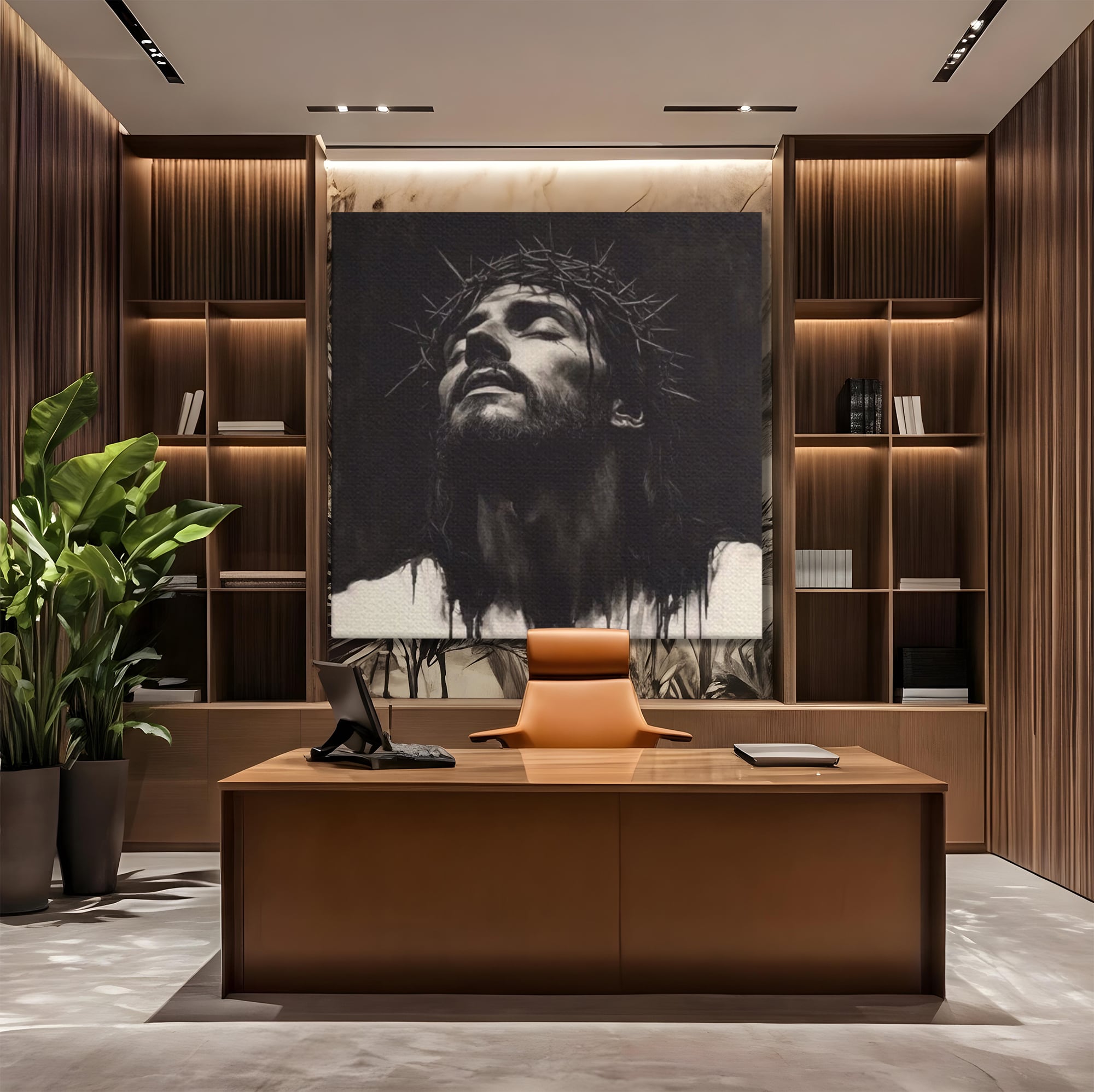 Tablou Canvas Premium LuxCanva® H1060, Ecoul Sacrificiului, Iisus, Credinta, Sacrificiu, Lumina, Intuneric, Inspiratie, Coroana de Spini, Arta Religioasa, Living, Dormitor