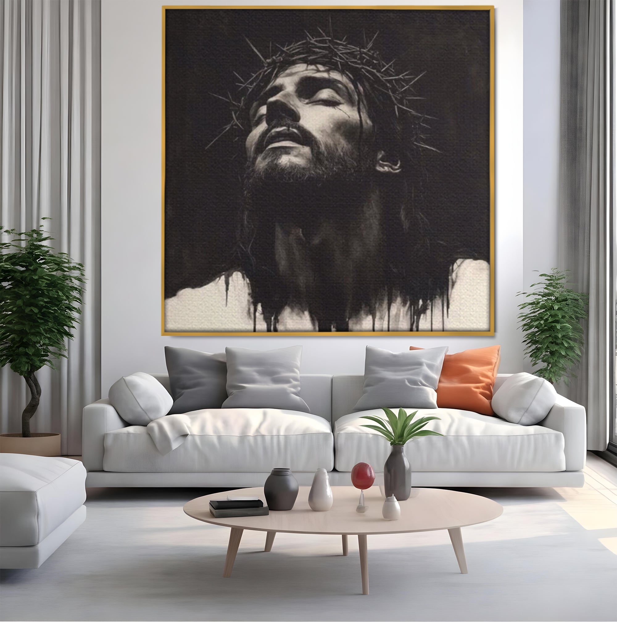 Tablou Canvas Premium LuxCanva® H1060, Ecoul Sacrificiului, Iisus, Credinta, Sacrificiu, Lumina, Intuneric, Inspiratie, Coroana de Spini, Arta Religioasa, Living, Dormitor