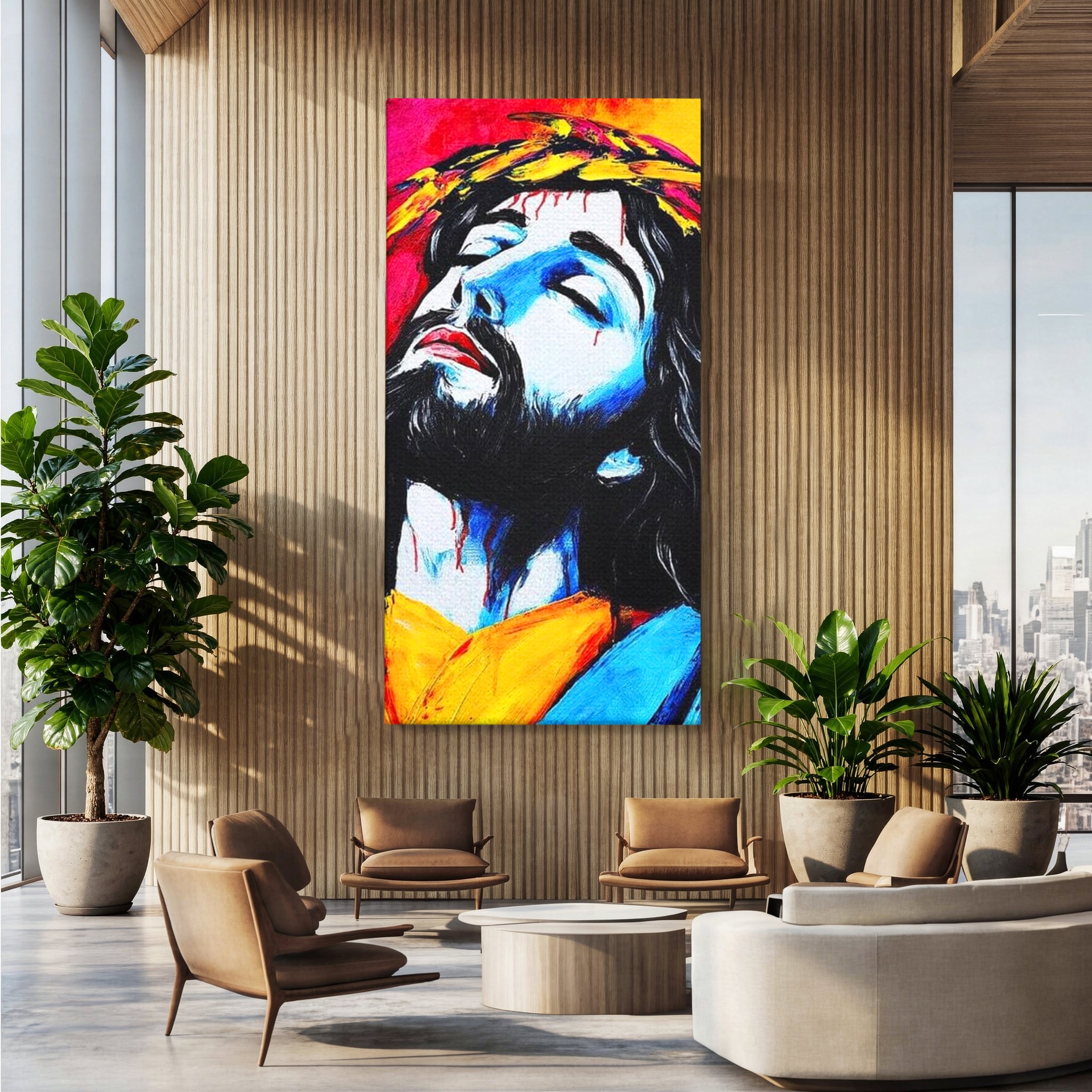 Tablou Canvas Premium LuxCanva® H1061, Divinitate in Culori, Iisus, Sacrificiu, Speranta, Patimi, Emotie, Inspiratie, Coroana de Spini, Arta Religioasa, Living, Dormitor