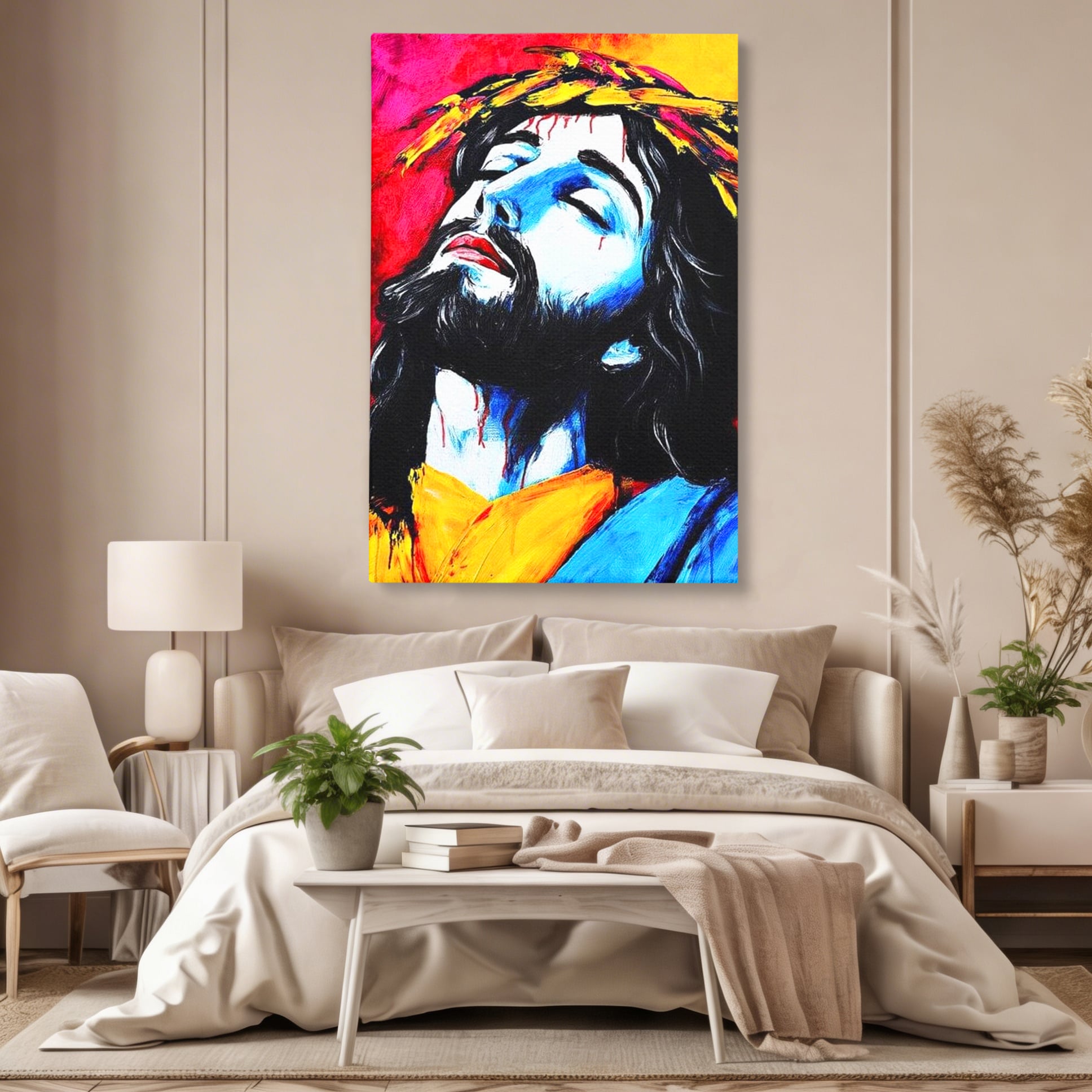 Tablou Canvas Premium LuxCanva® H1061, Divinitate in Culori, Iisus, Sacrificiu, Speranta, Patimi, Emotie, Inspiratie, Coroana de Spini, Arta Religioasa, Living, Dormitor