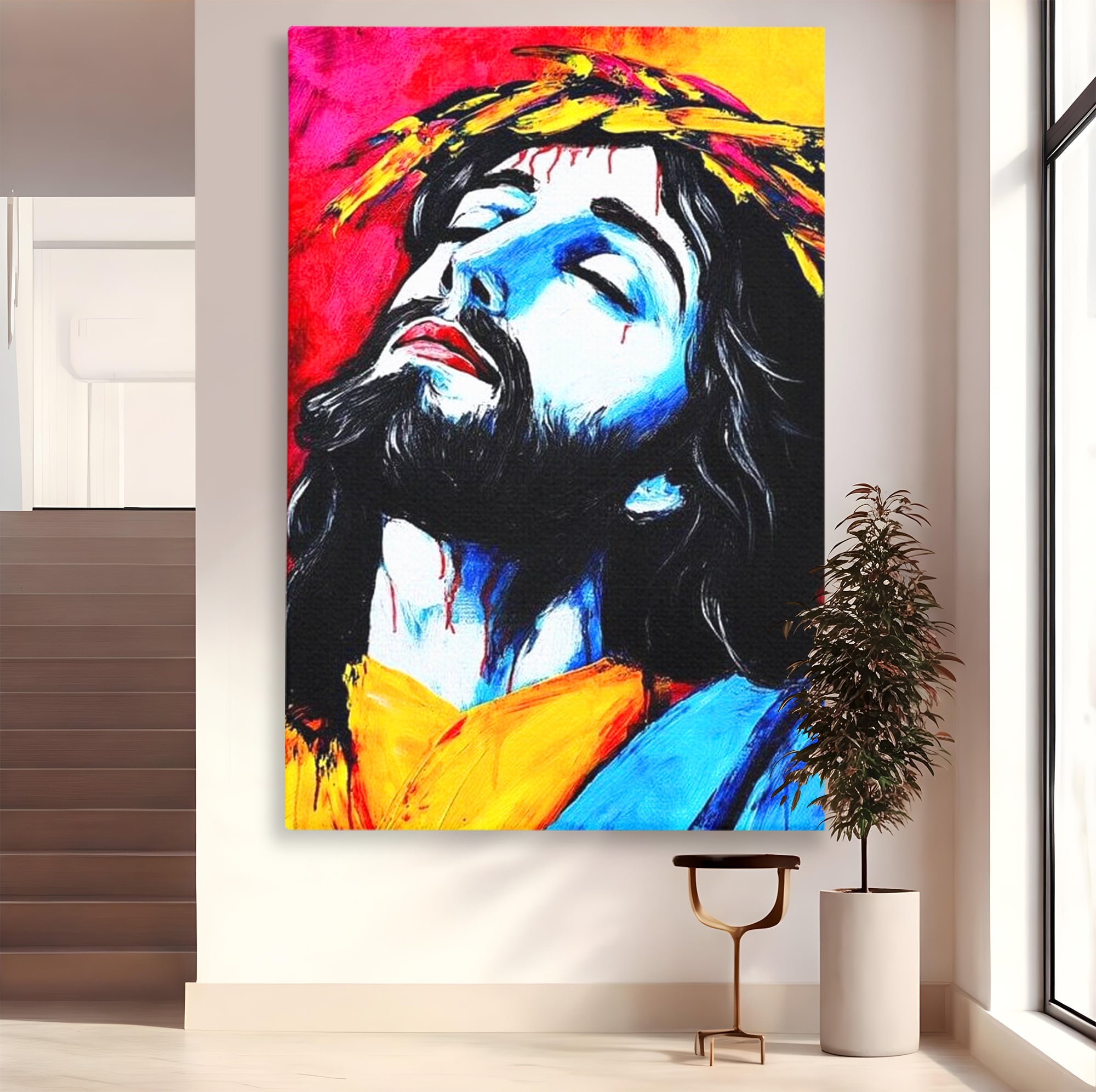 Tablou Canvas Premium LuxCanva® H1061, Divinitate in Culori, Iisus, Sacrificiu, Speranta, Patimi, Emotie, Inspiratie, Coroana de Spini, Arta Religioasa, Living, Dormitor