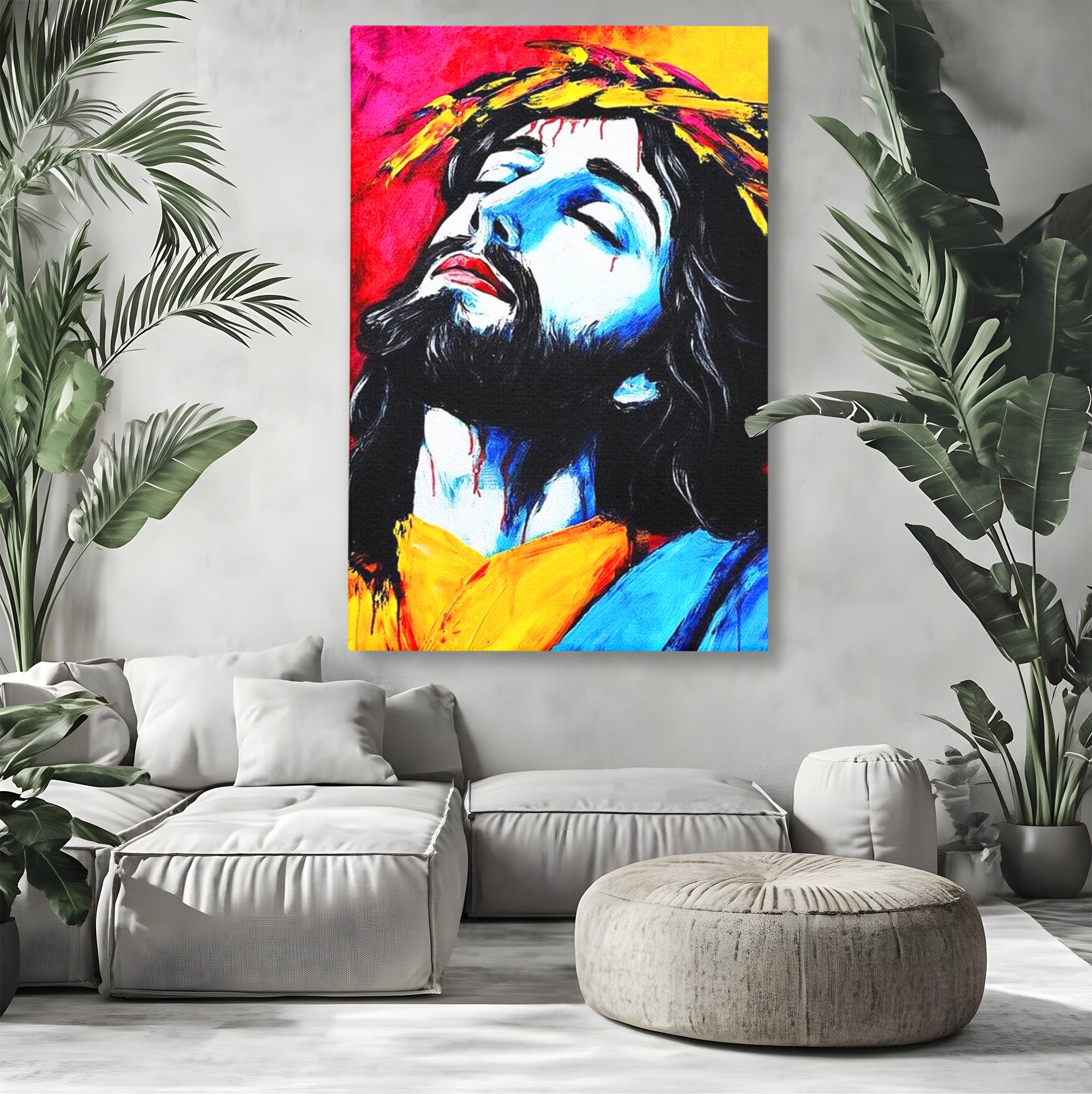 Tablou Canvas Premium LuxCanva® H1061, Divinitate in Culori, Iisus, Sacrificiu, Speranta, Patimi, Emotie, Inspiratie, Coroana de Spini, Arta Religioasa, Living, Dormitor