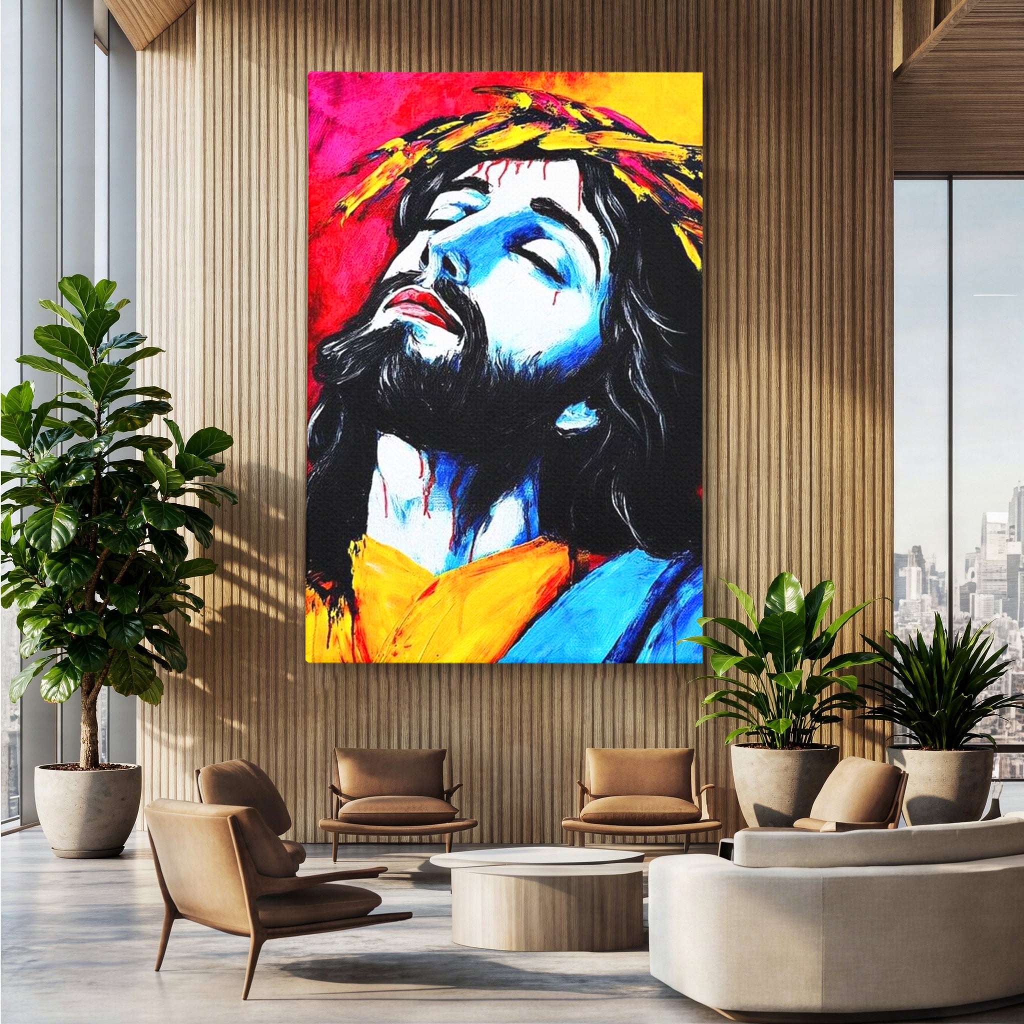 Tablou Canvas Premium LuxCanva® H1061, Divinitate in Culori, Iisus, Sacrificiu, Speranta, Patimi, Emotie, Inspiratie, Coroana de Spini, Arta Religioasa, Living, Dormitor