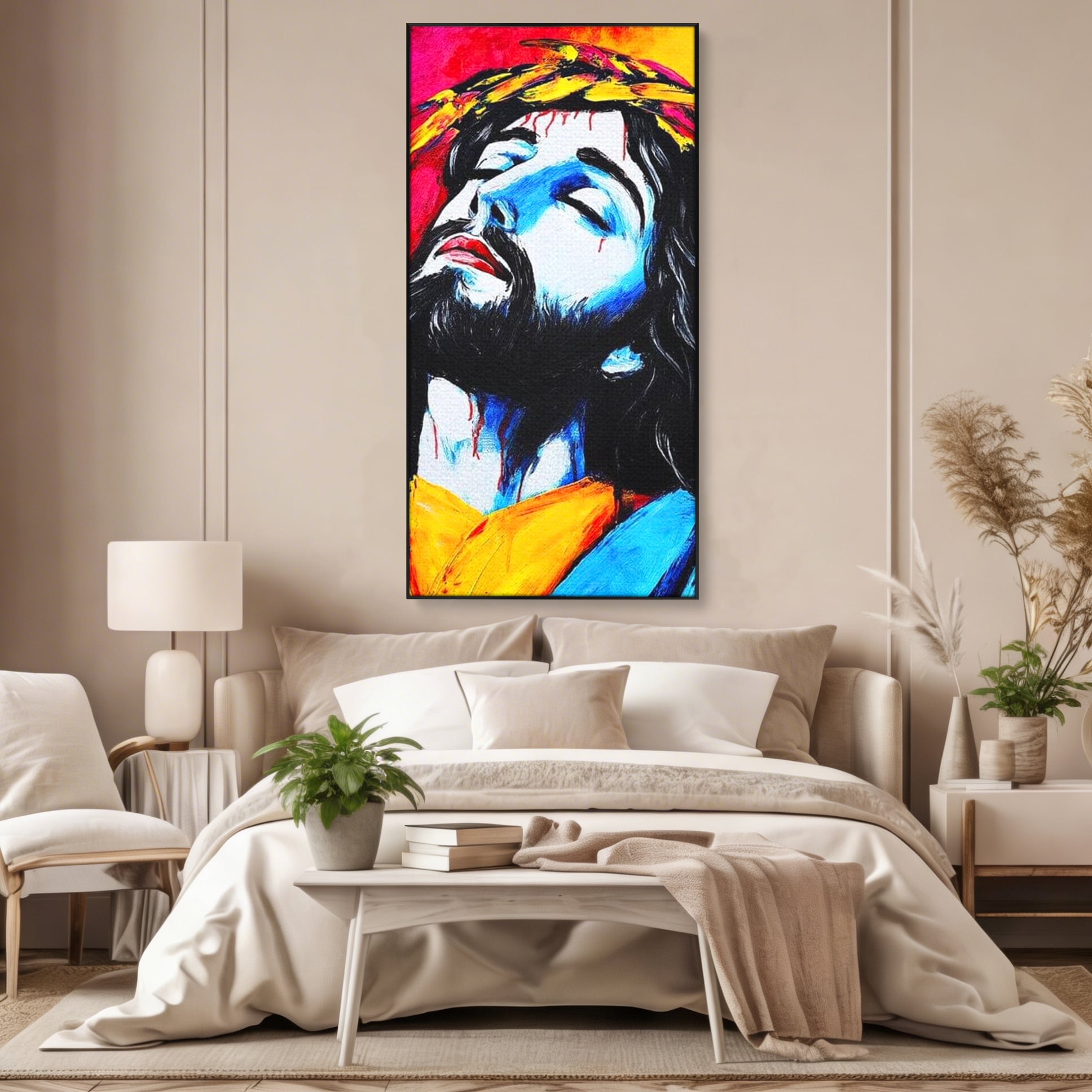 Tablou Canvas Premium LuxCanva® H1061, Divinitate in Culori, Iisus, Sacrificiu, Speranta, Patimi, Emotie, Inspiratie, Coroana de Spini, Arta Religioasa, Living, Dormitor
