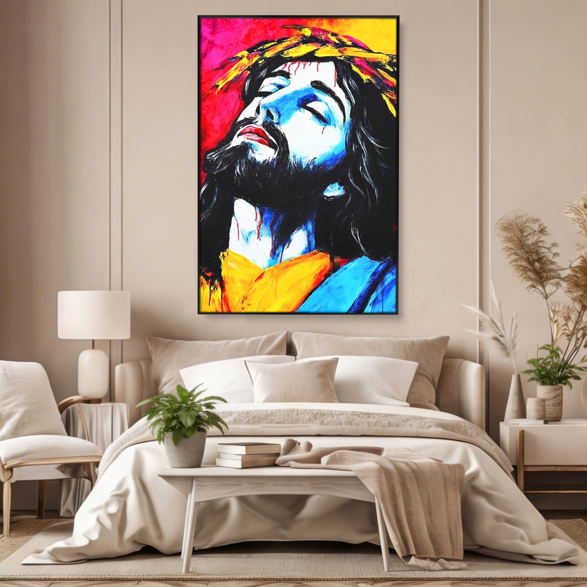Tablou Canvas Premium LuxCanva® H1061, Divinitate in Culori, Iisus, Sacrificiu, Speranta, Patimi, Emotie, Inspiratie, Coroana de Spini, Arta Religioasa, Living, Dormitor