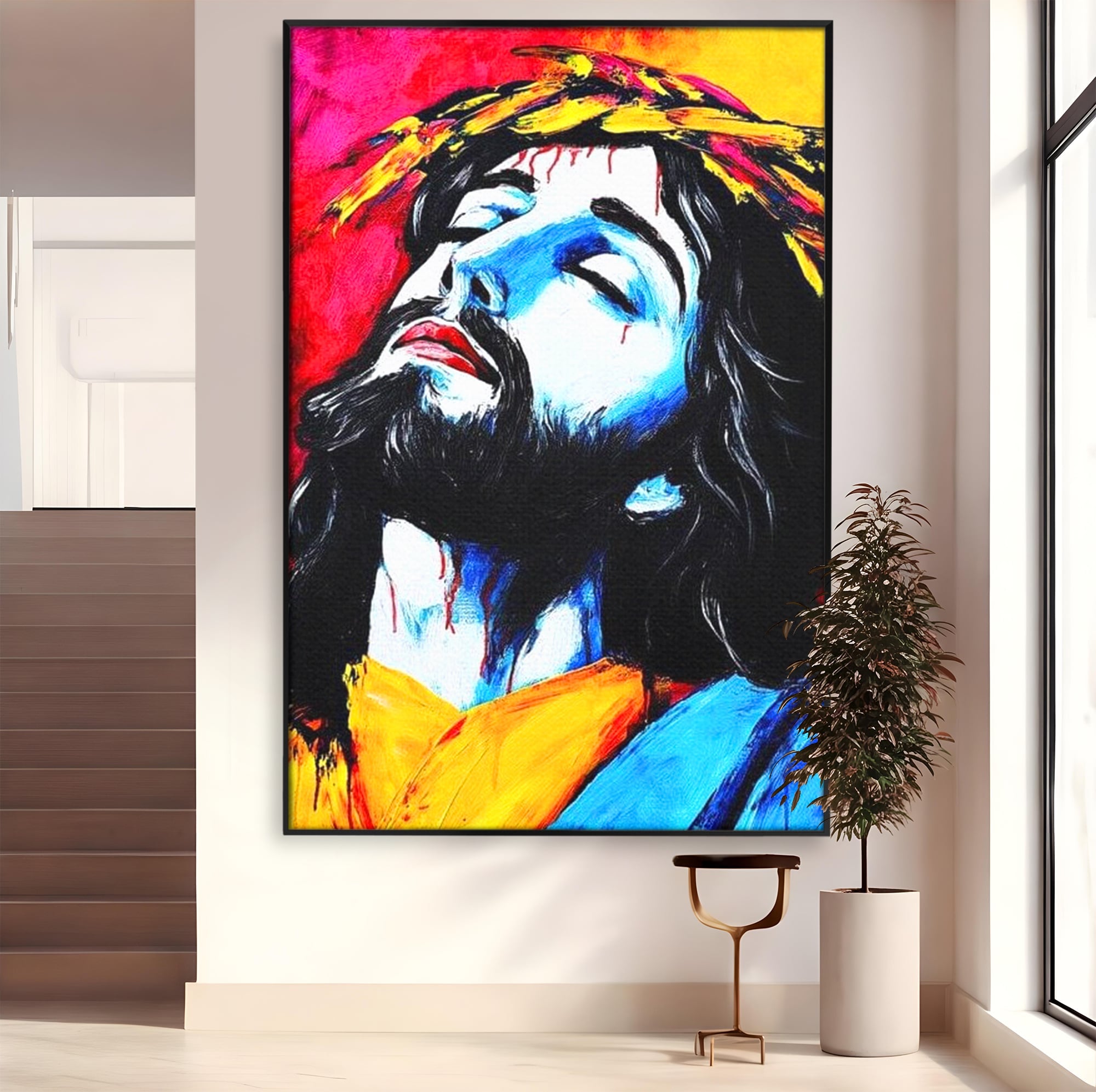 Tablou Canvas Premium LuxCanva® H1061, Divinitate in Culori, Iisus, Sacrificiu, Speranta, Patimi, Emotie, Inspiratie, Coroana de Spini, Arta Religioasa, Living, Dormitor