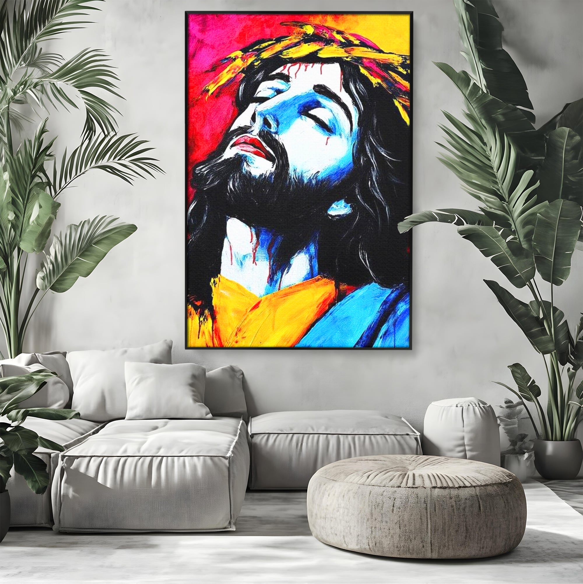 Tablou Canvas Premium LuxCanva® H1061, Divinitate in Culori, Iisus, Sacrificiu, Speranta, Patimi, Emotie, Inspiratie, Coroana de Spini, Arta Religioasa, Living, Dormitor