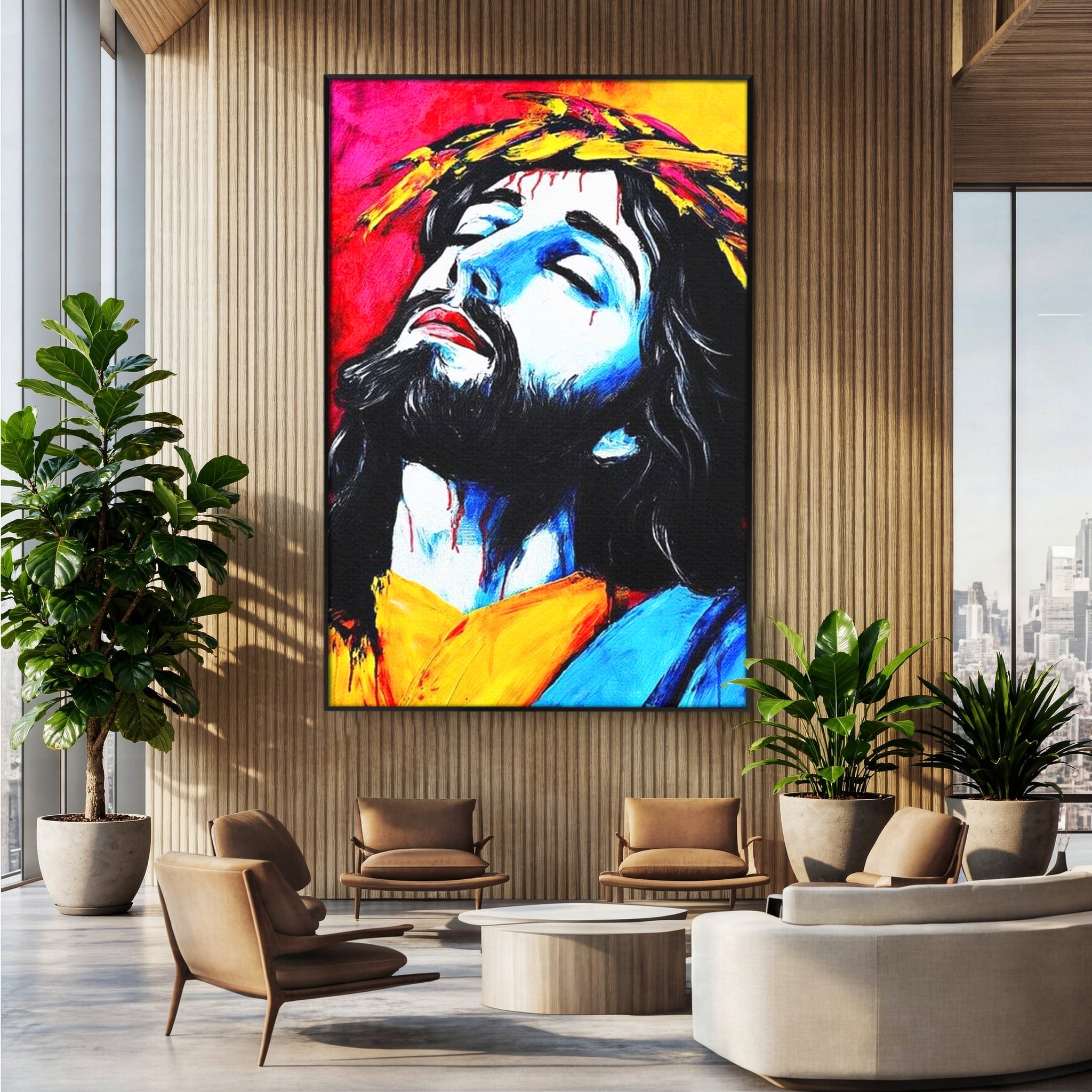 Tablou Canvas Premium LuxCanva® H1061, Divinitate in Culori, Iisus, Sacrificiu, Speranta, Patimi, Emotie, Inspiratie, Coroana de Spini, Arta Religioasa, Living, Dormitor