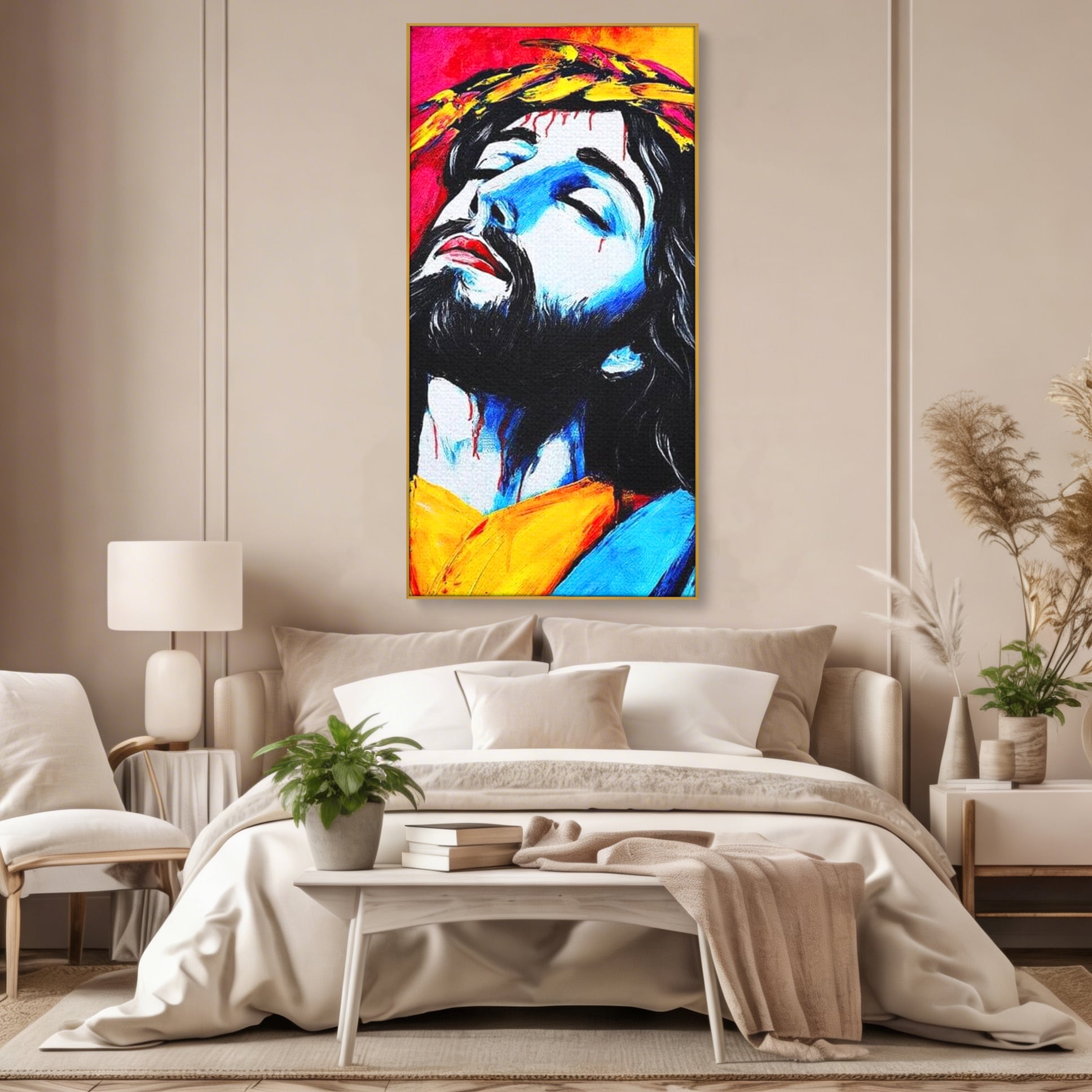 Tablou Canvas Premium LuxCanva® H1061, Divinitate in Culori, Iisus, Sacrificiu, Speranta, Patimi, Emotie, Inspiratie, Coroana de Spini, Arta Religioasa, Living, Dormitor